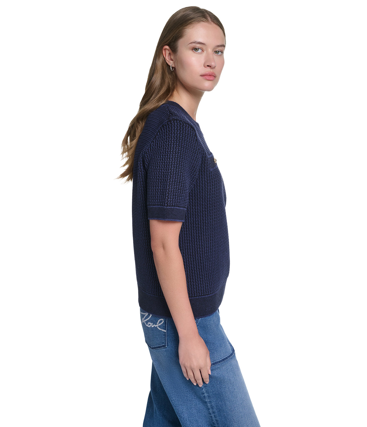CREW NECK SHORT SLEEVE SWEATER VIEW 3