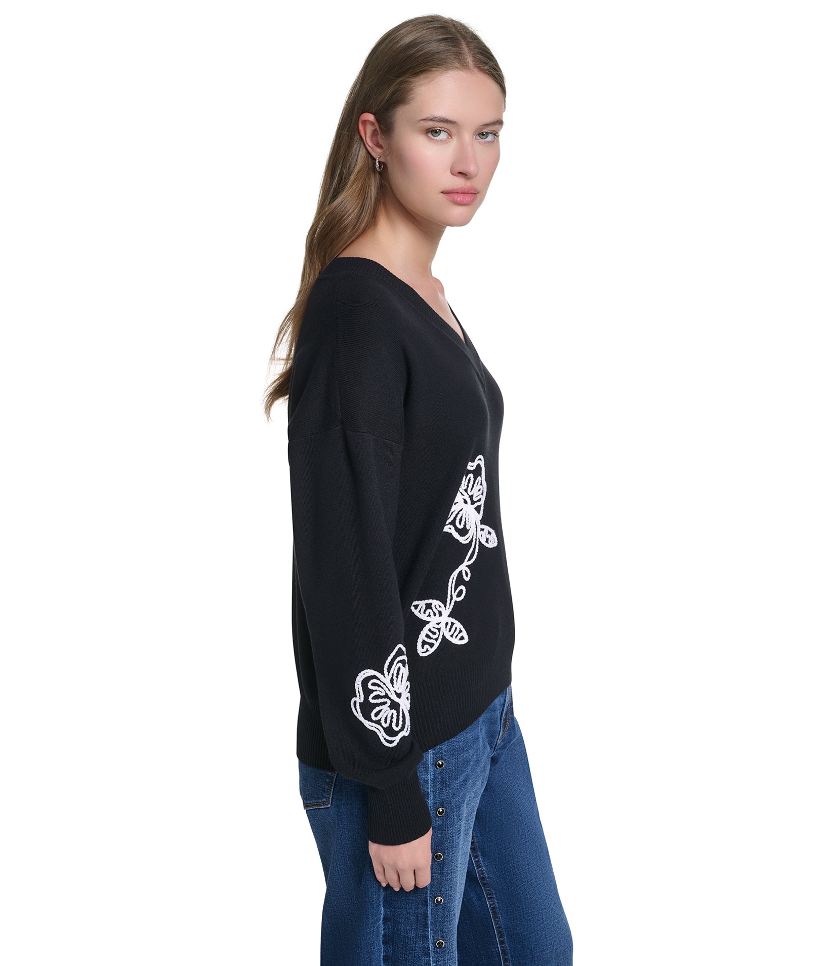 FLORAL VNECK SWEATER VIEW 3