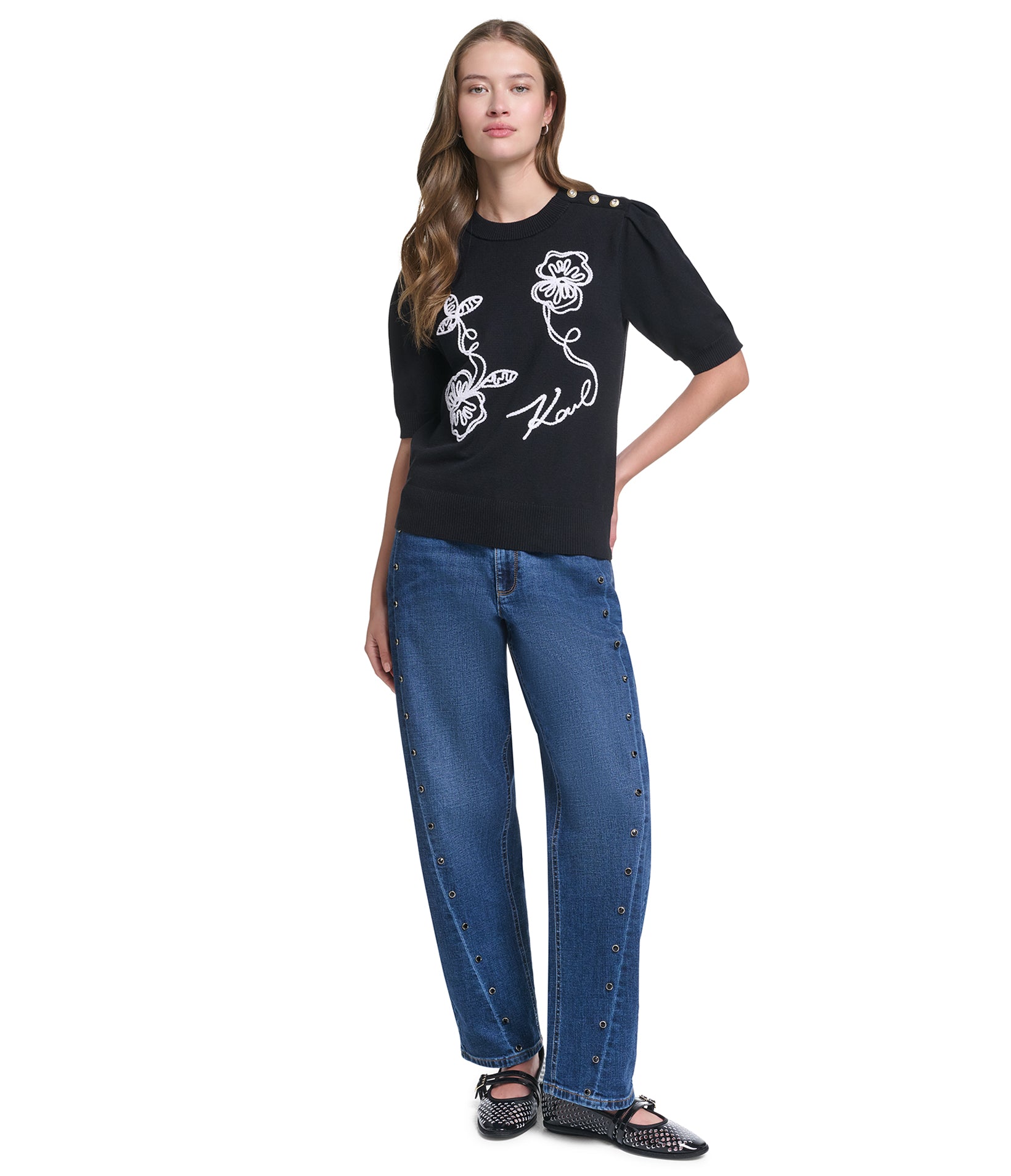 FLORAL SHORT SLEEVE SWEATER VIEW 5