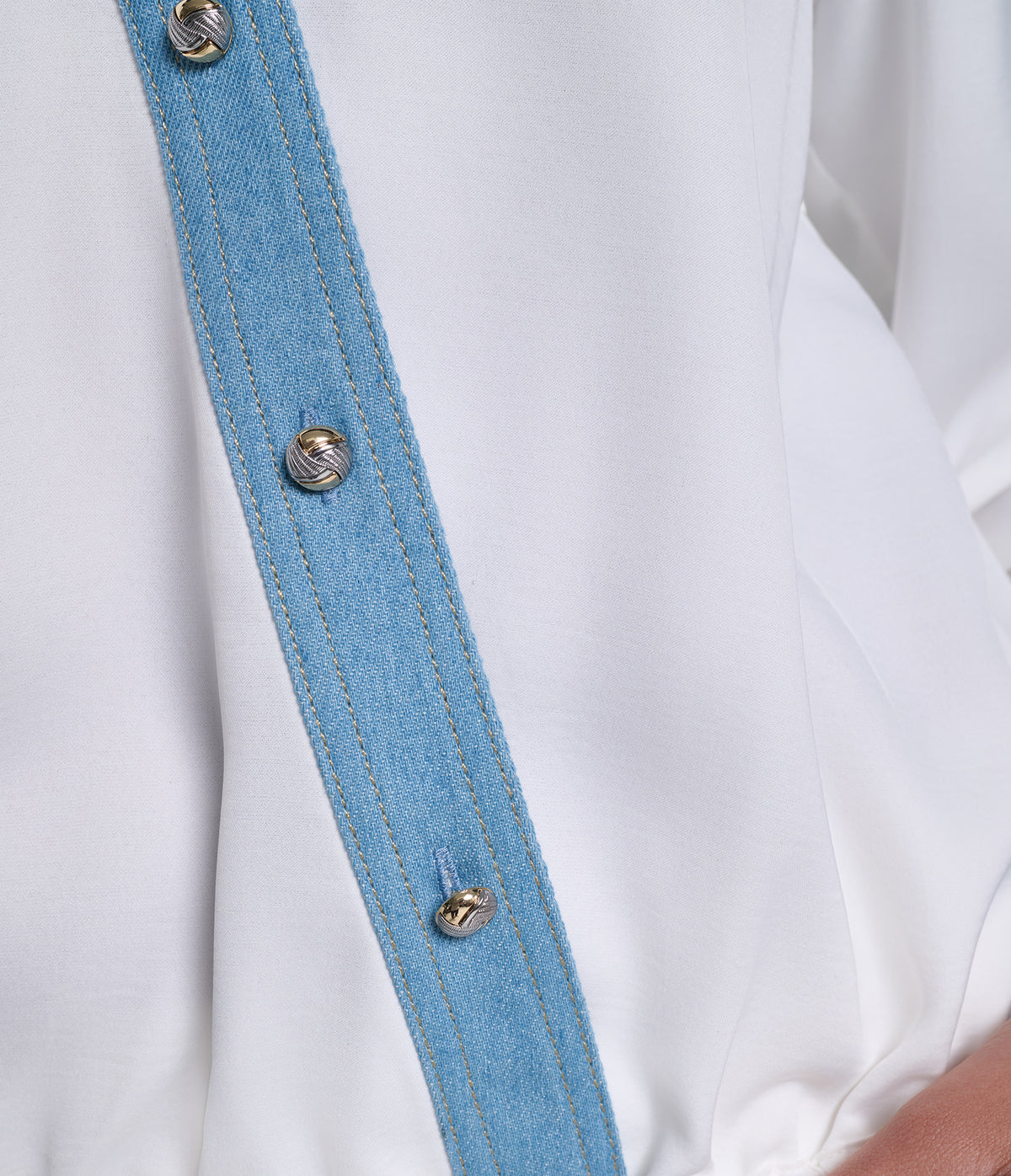 LONG SLEEVE DENIM TRIM SOFT BLOUSE VIEW 7