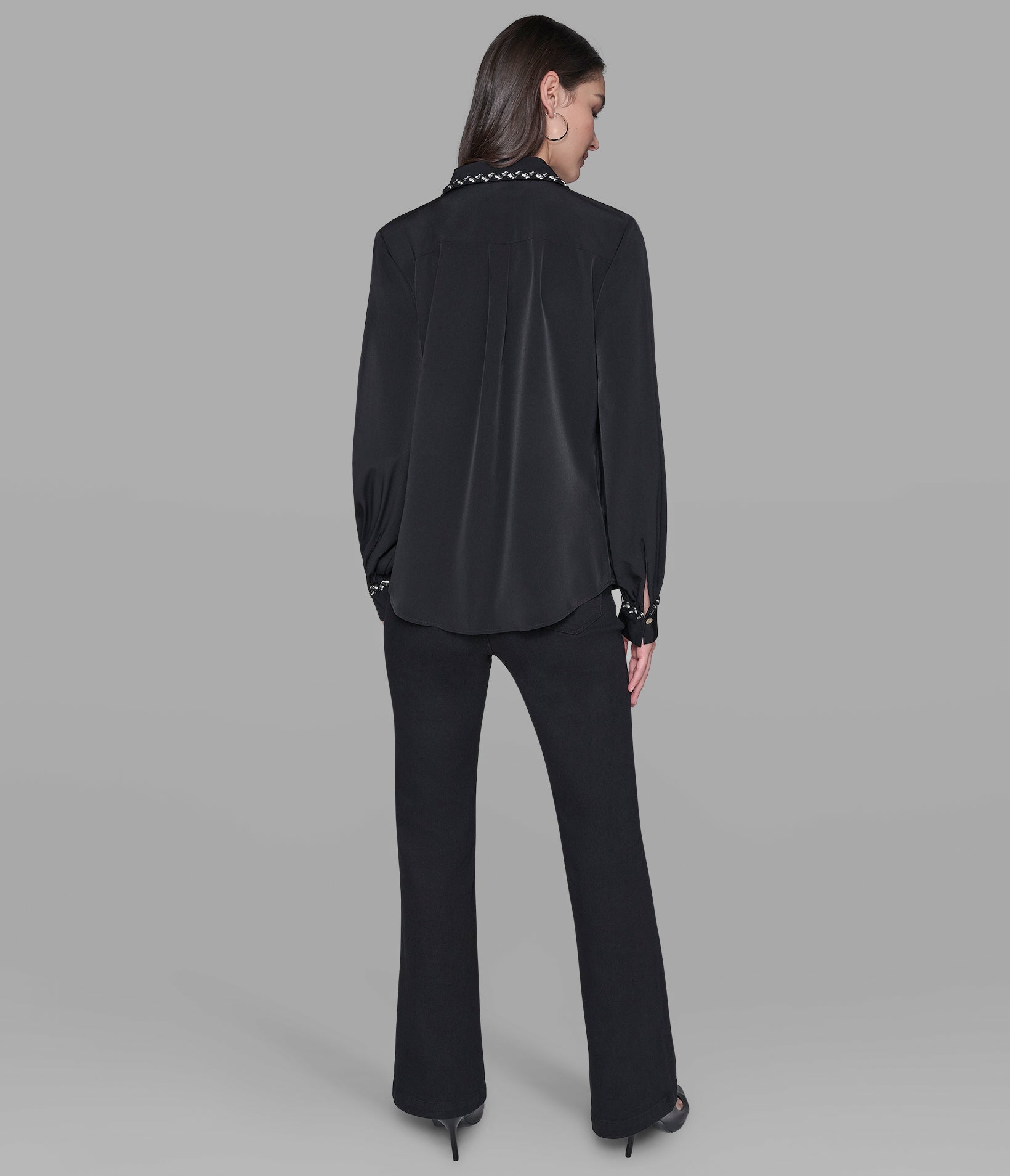 SOFT BLOUSE WITH TWEED TRIM VIEW 2