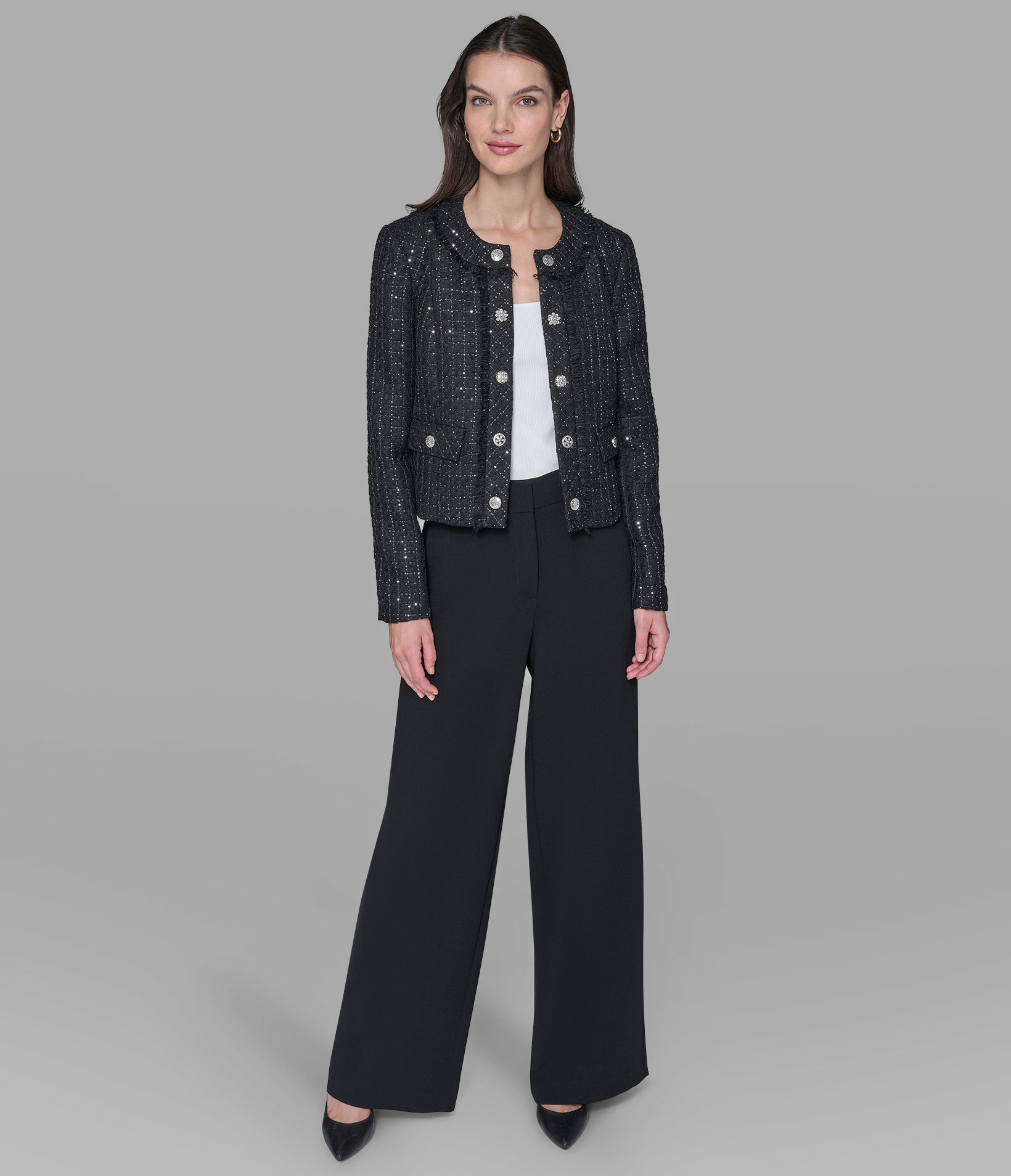 TWEED COLLARLESS JACKET VIEW 4