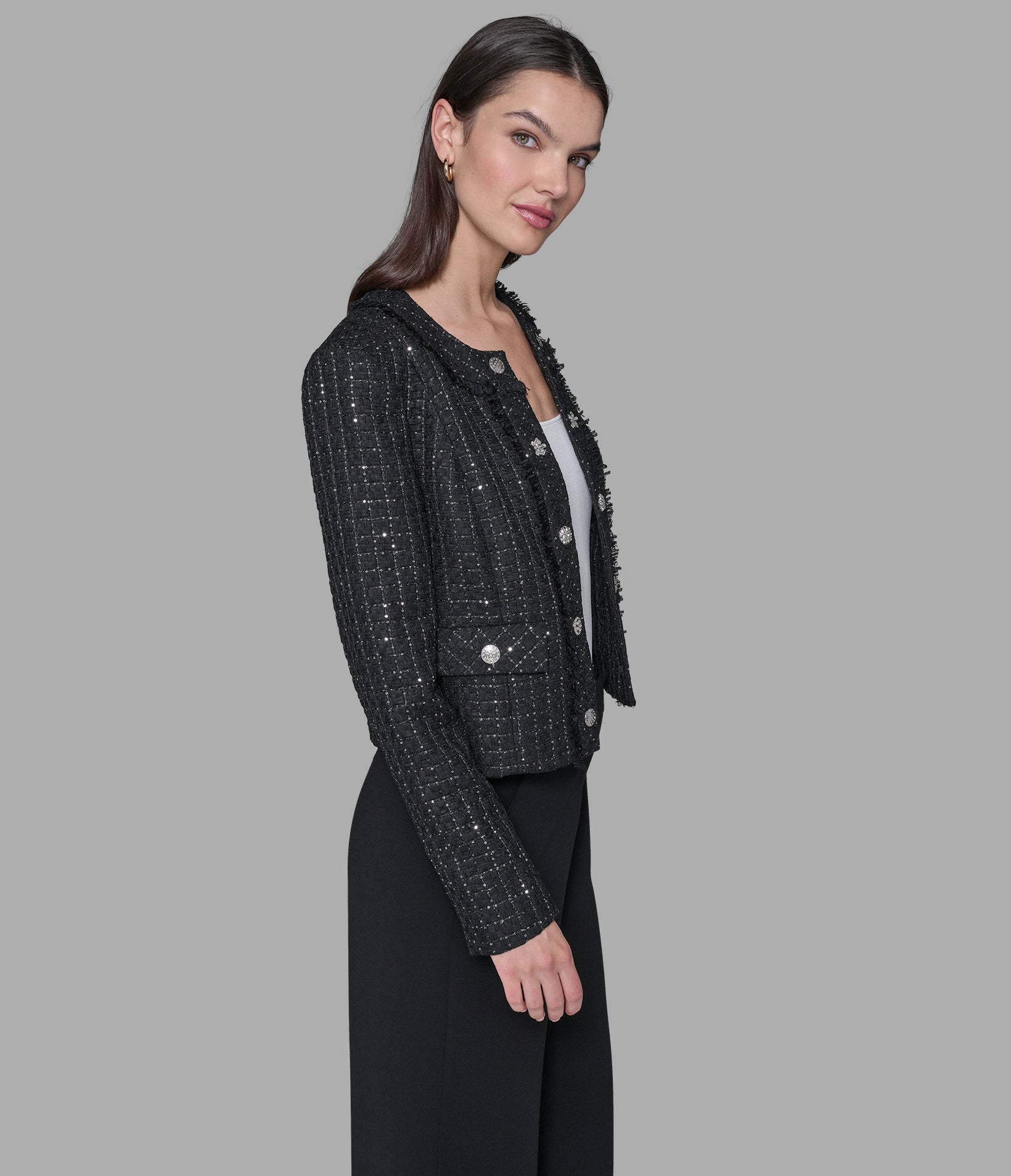 Tweed Collarless Jacket | Jackets & Blazers | Karl Lagerfeld Paris