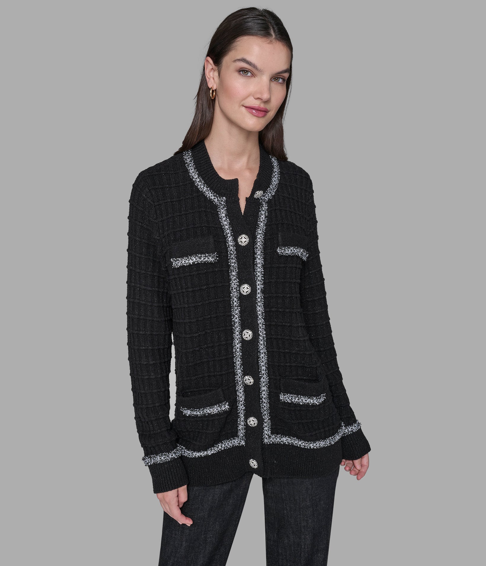 TWEED TRIM CARDIGAN VIEW 5 | Women's Clothing
