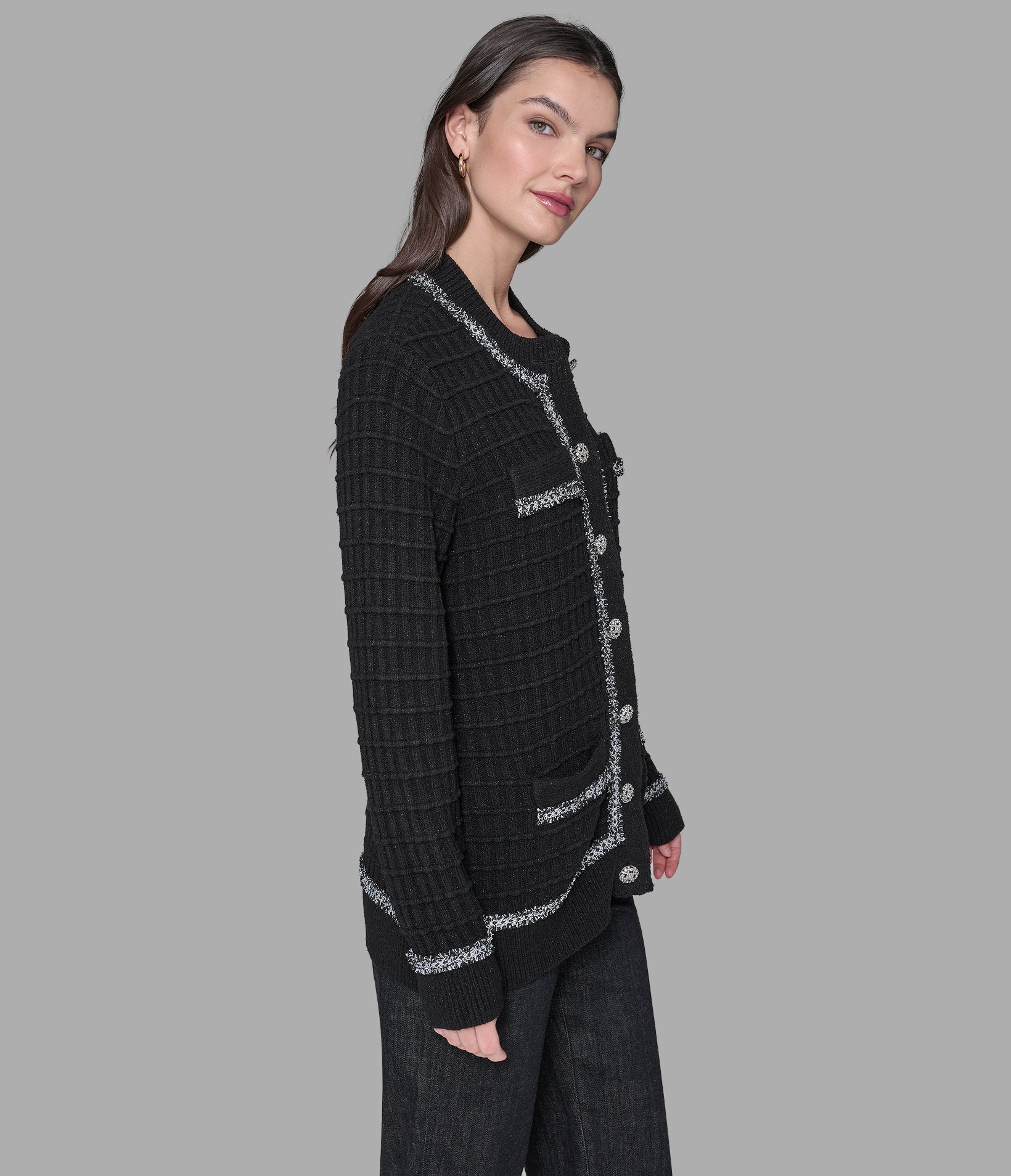 TWEED TRIM CARDIGAN VIEW 4 | Women's Clothing