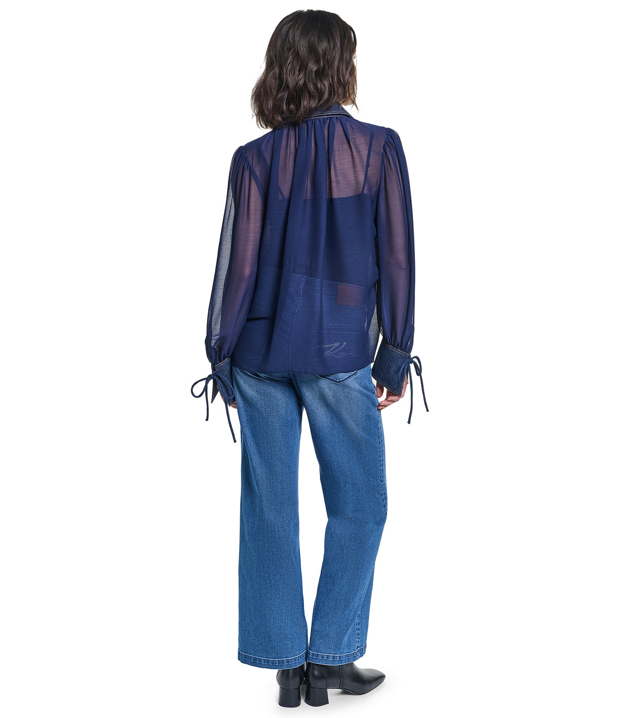 LONG SLEEVE SHEER DENIM COLLAR BLOUSE VIEW 7