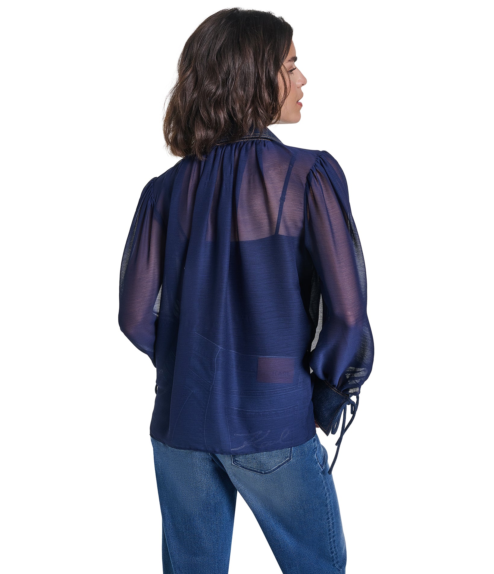 LONG SLEEVE SHEER DENIM COLLAR BLOUSE VIEW 2