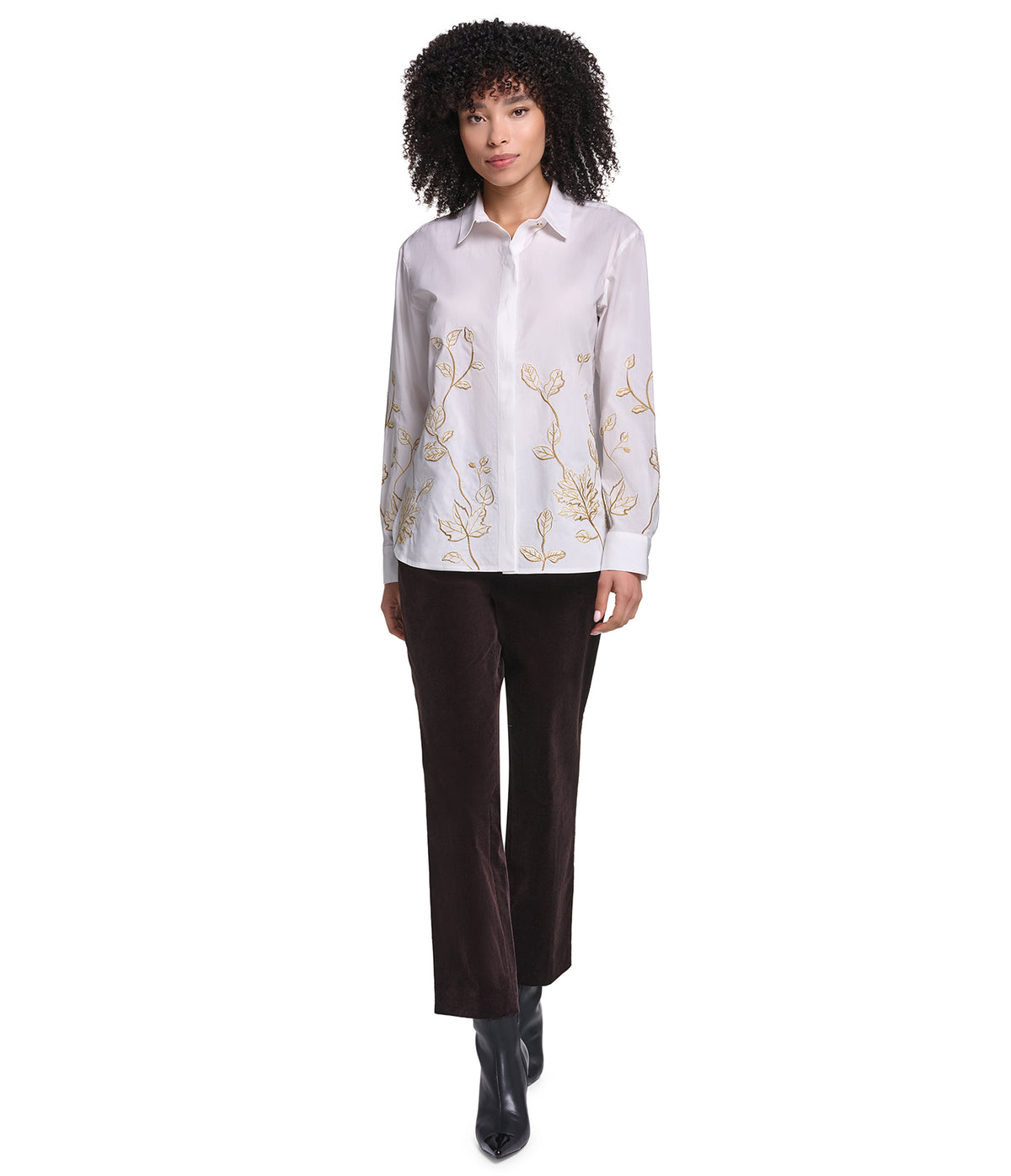 LONG SLEEVE POPLIN FLORAL EMBROIDERED SHIRT VIEW 5