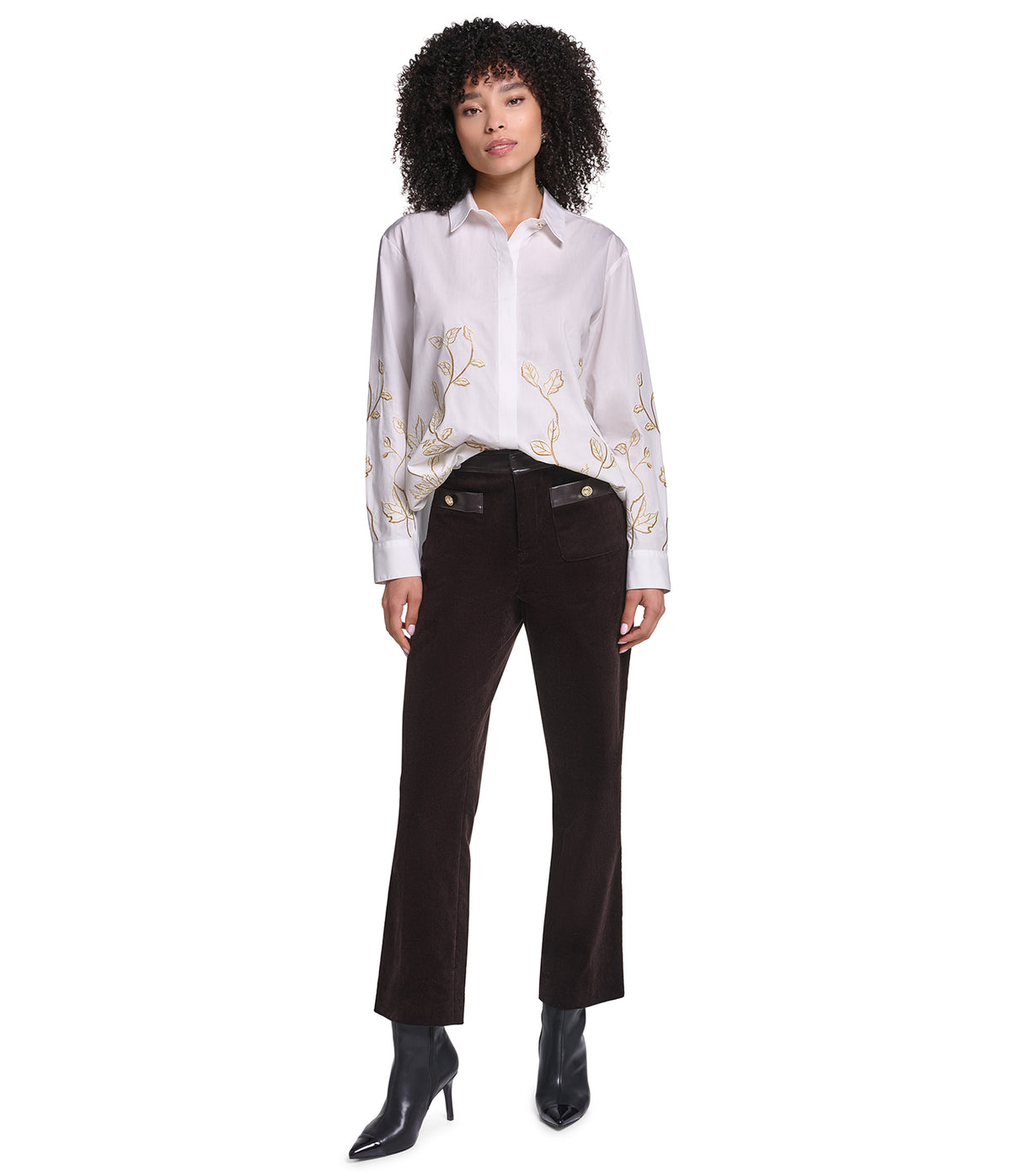 LONG SLEEVE POPLIN FLORAL EMBROIDERED SHIRT VIEW 6
