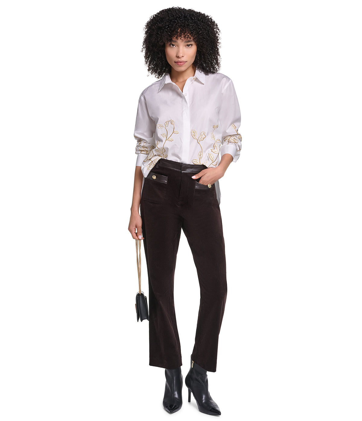 LONG SLEEVE POPLIN FLORAL EMBROIDERED SHIRT VIEW 1