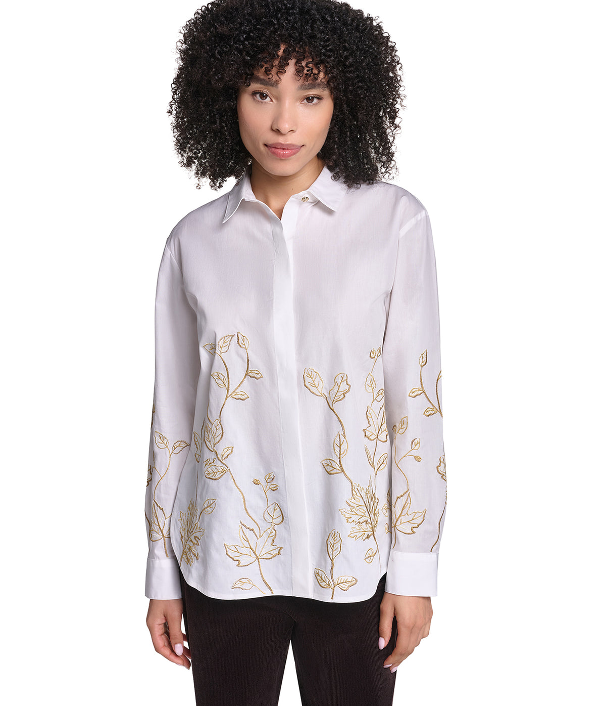 LONG SLEEVE POPLIN FLORAL EMBROIDERED SHIRT VIEW 2