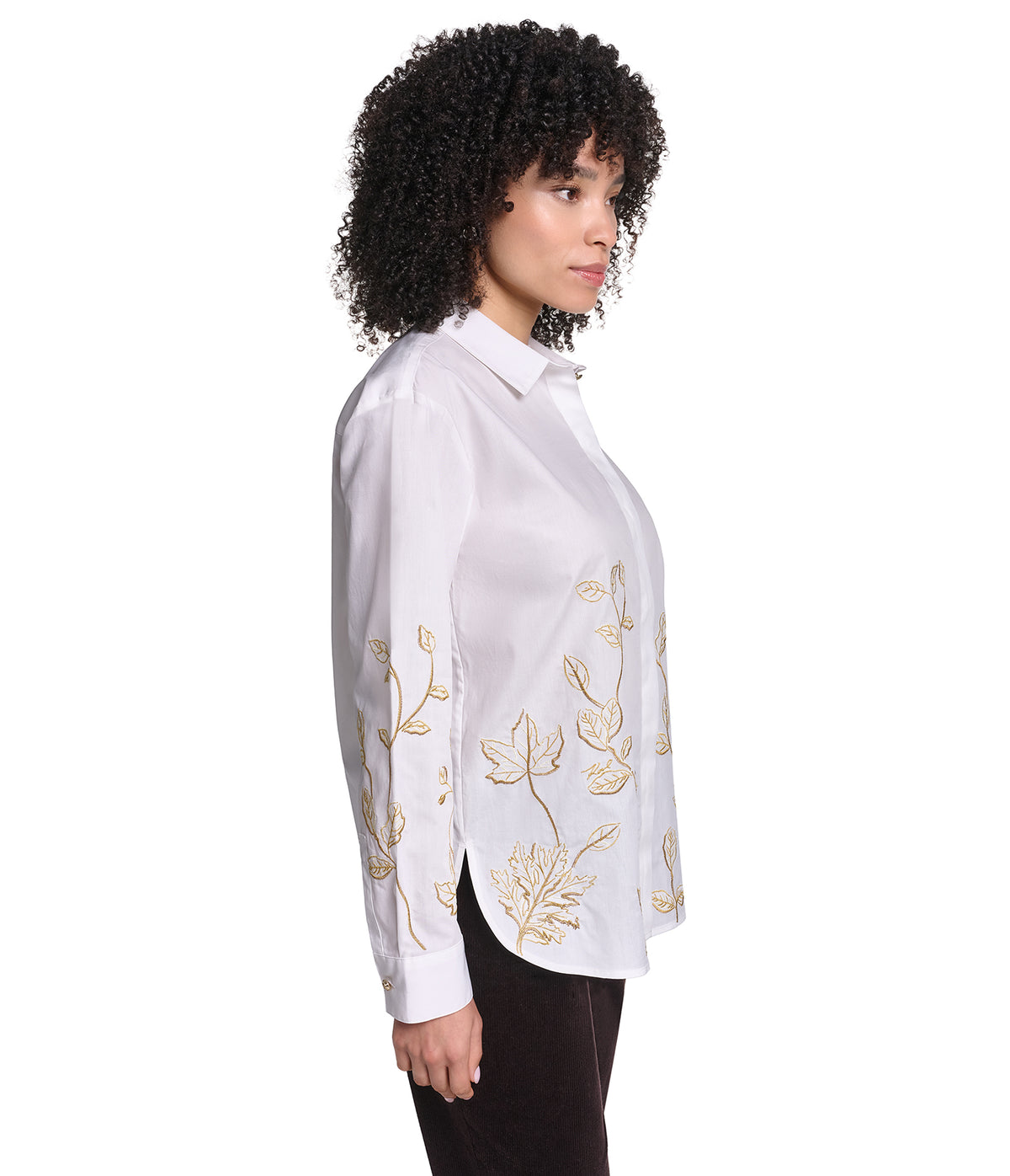 LONG SLEEVE POPLIN FLORAL EMBROIDERED SHIRT VIEW 4