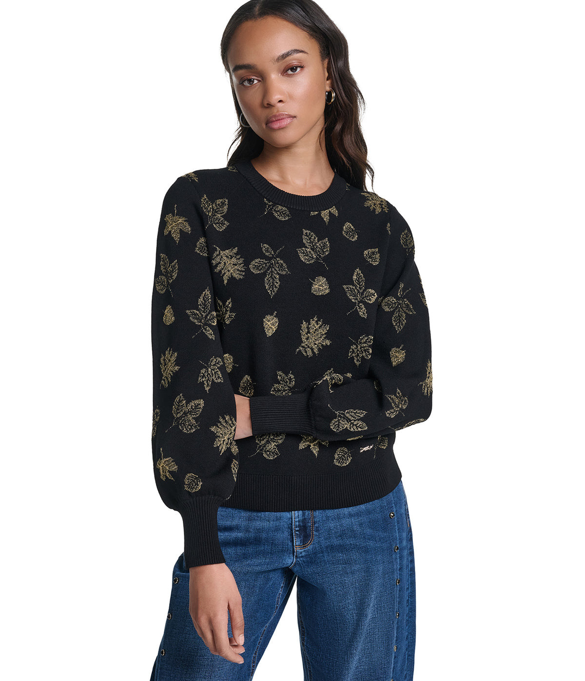 LONG SLEEVE FLORAL CREW SWEATER VIEW 1