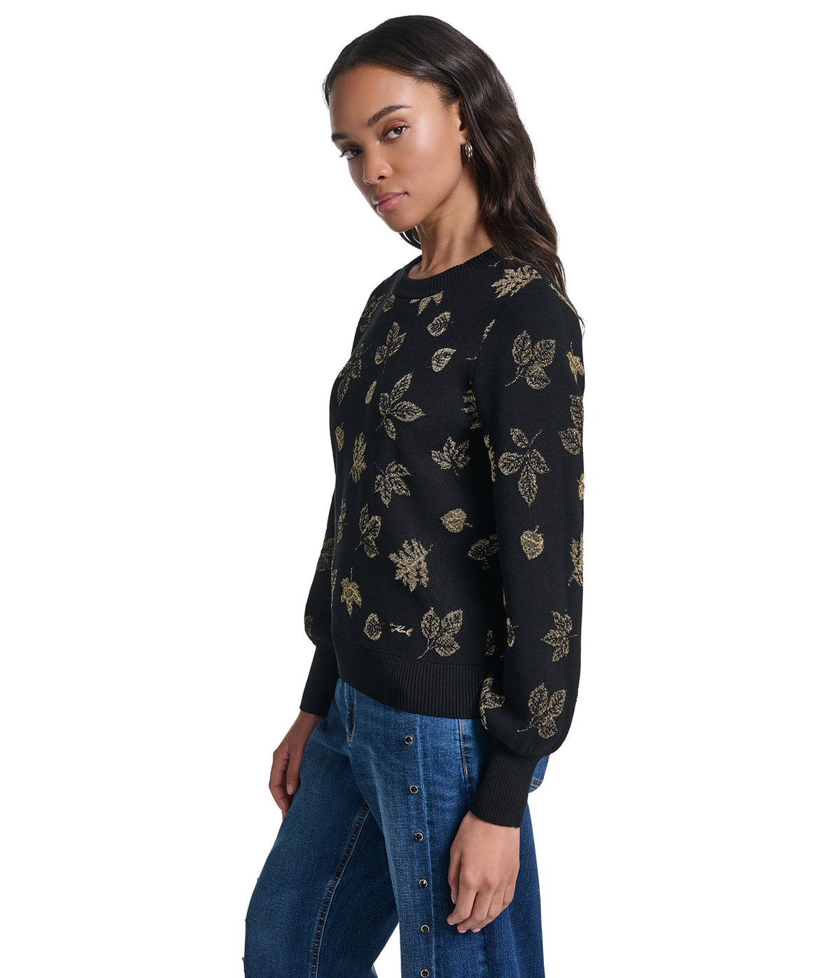 LONG SLEEVE FLORAL CREW SWEATER VIEW 3