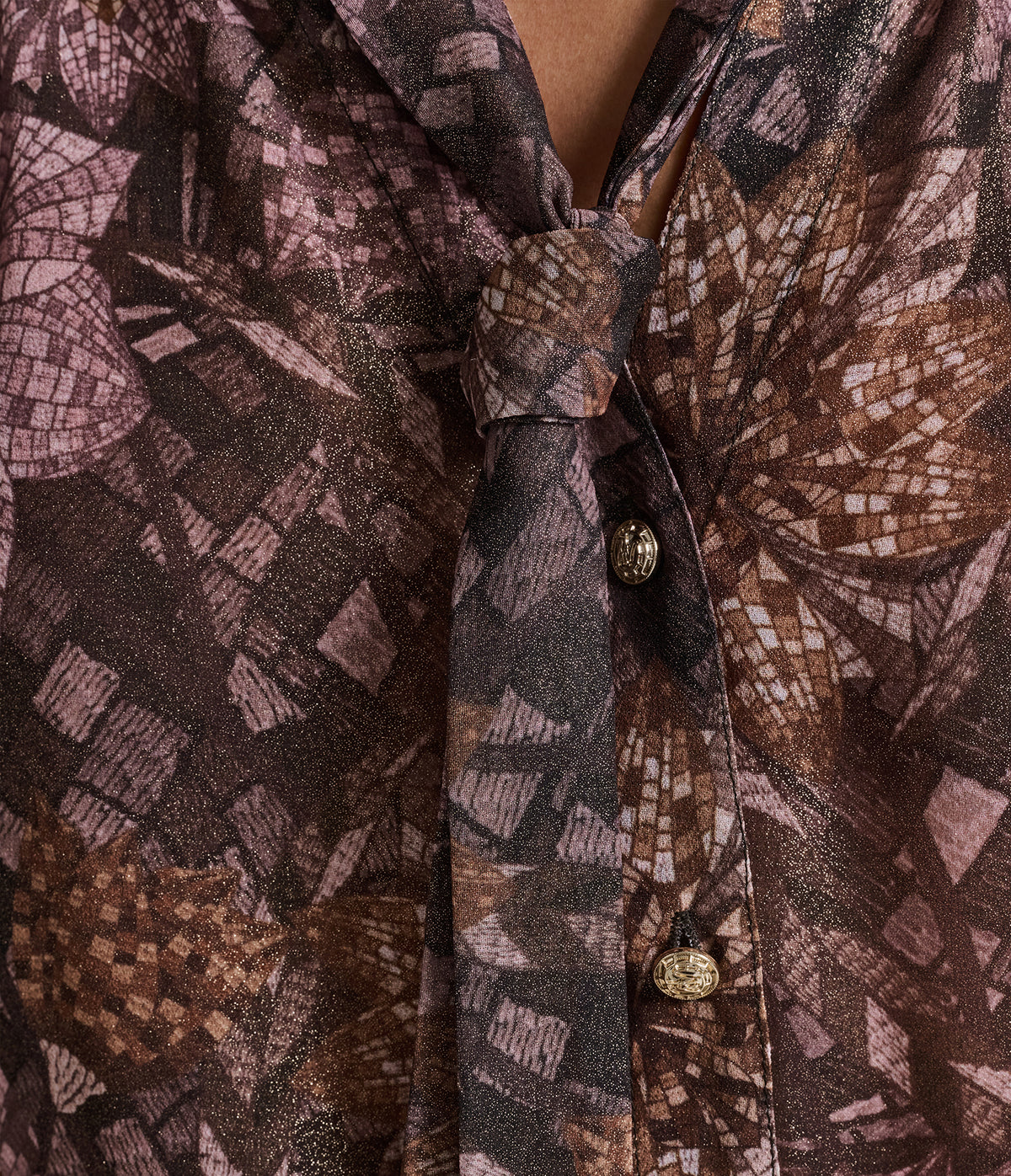 PRINTED TIE FRONT EMBELISHED BLOUSE VIEW 7