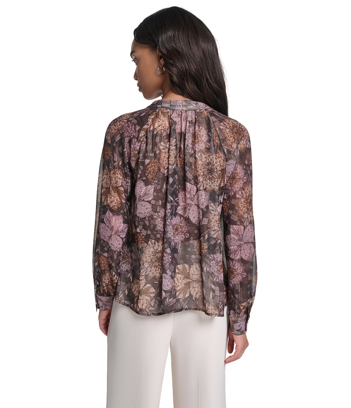 PRINTED TIE FRONT EMBELISHED BLOUSE VIEW 2