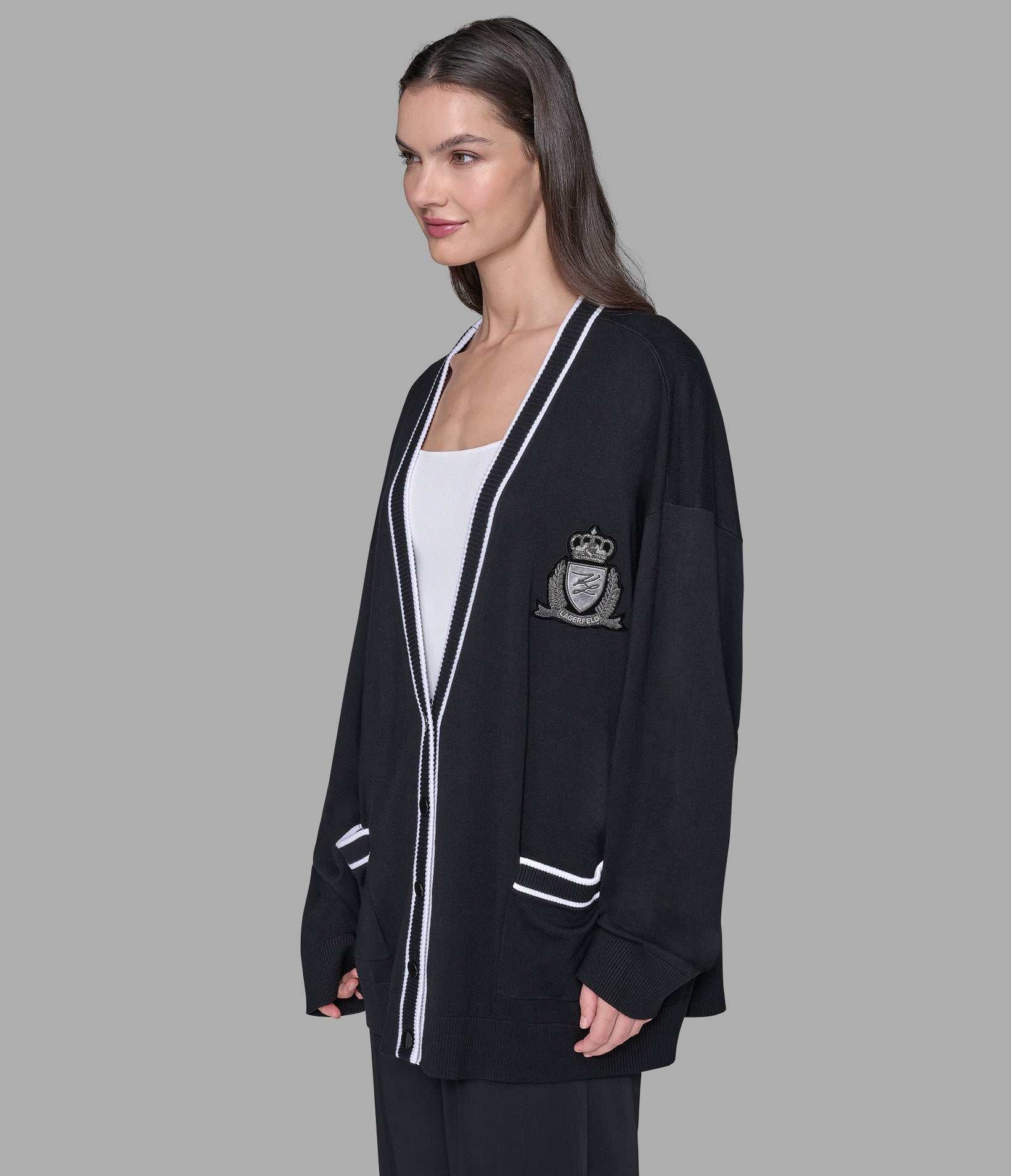 VARSITY CARDIGAN WITH PATCH VIEW 6 | Women's Tops & Sweaters