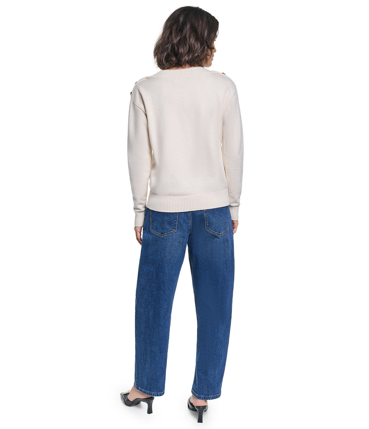 LONG SLEEVE BOAT NECK BUTTON DETAIL SWEATER VIEW 6