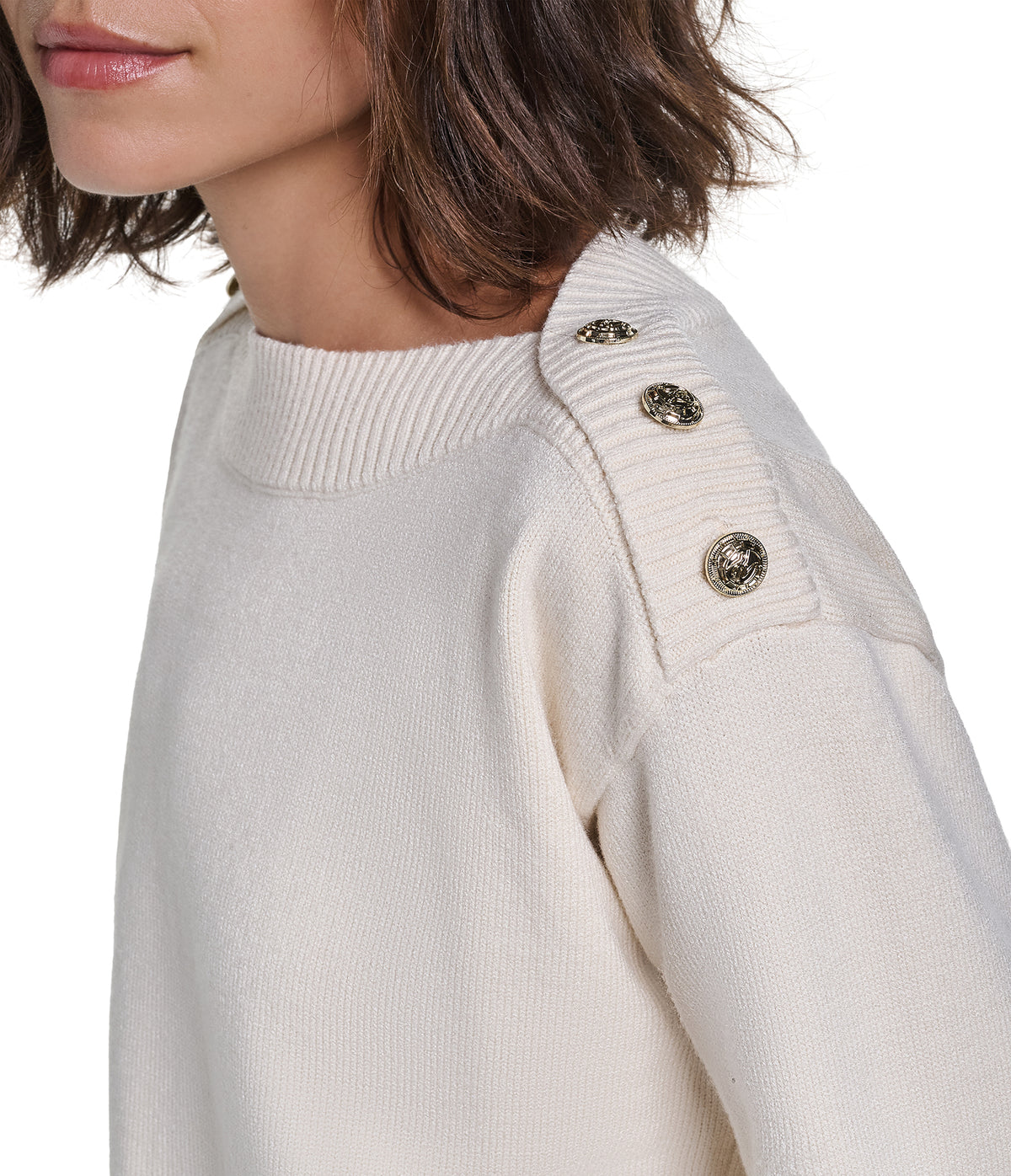 LONG SLEEVE BOAT NECK BUTTON DETAIL SWEATER VIEW 7