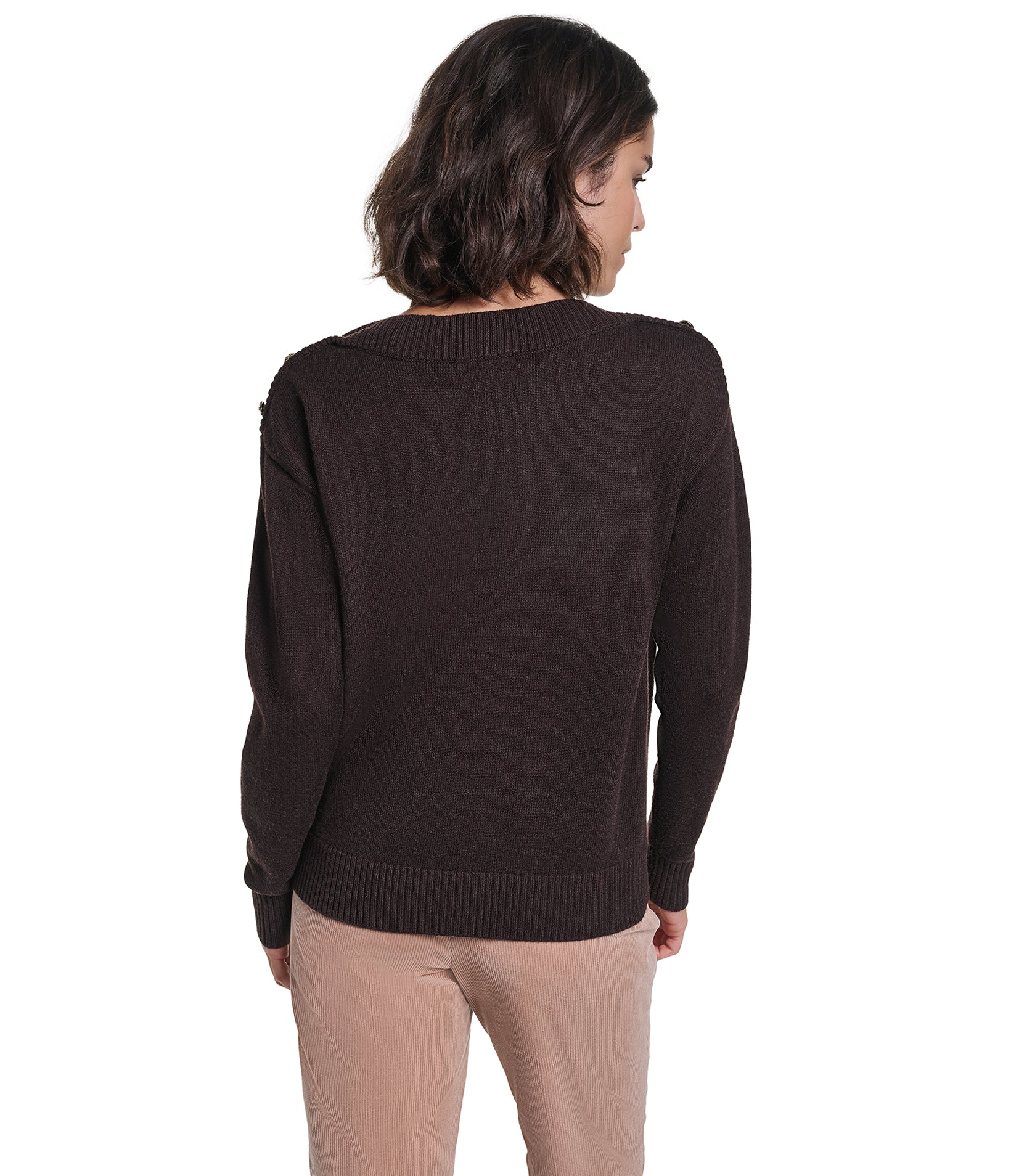 LONG SLEEVE BOAT NECK BUTTON DETAIL SWEATER VIEW 2