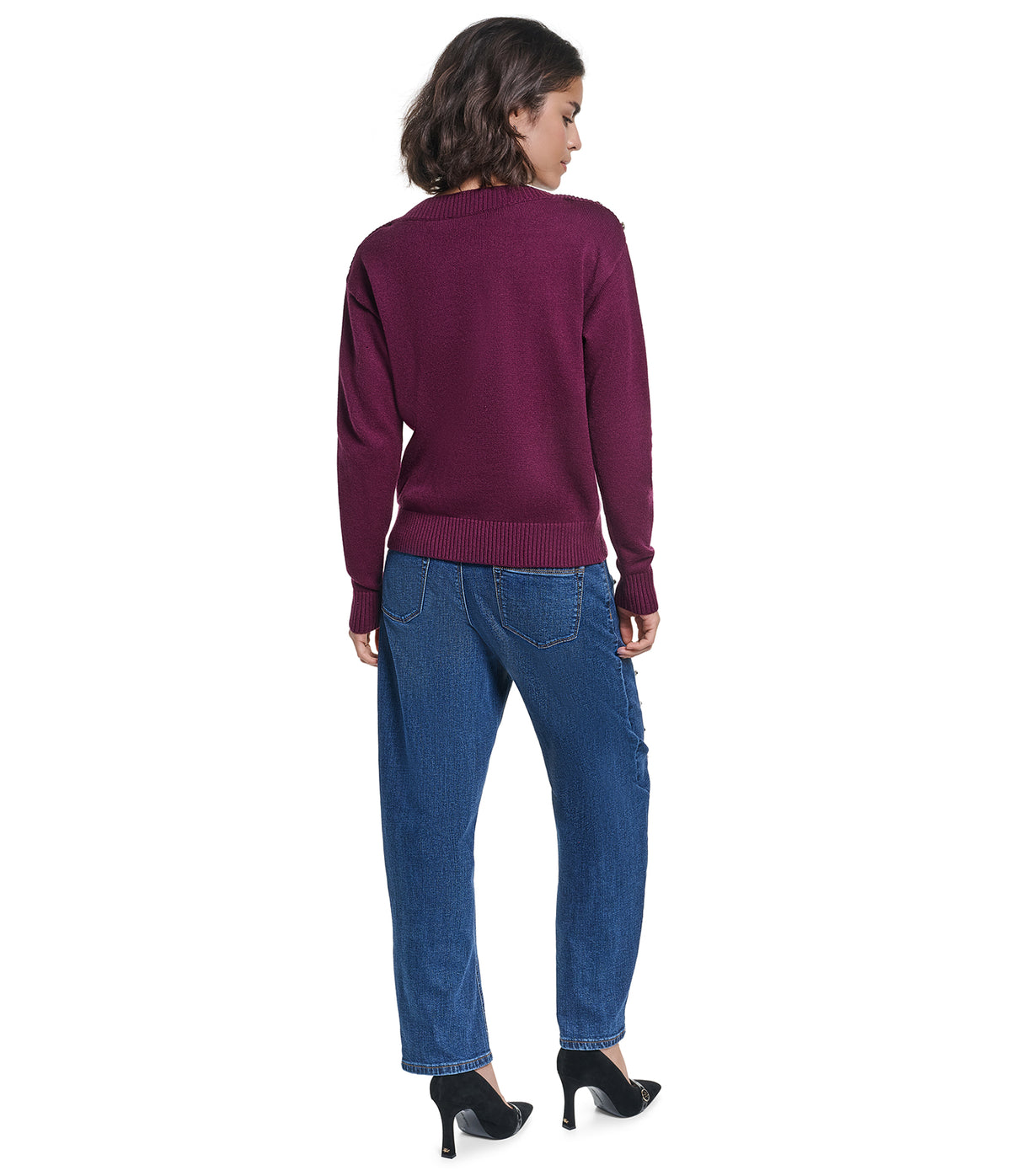 LONG SLEEVE BOAT NECK BUTTON DETAIL SWEATER VIEW 7