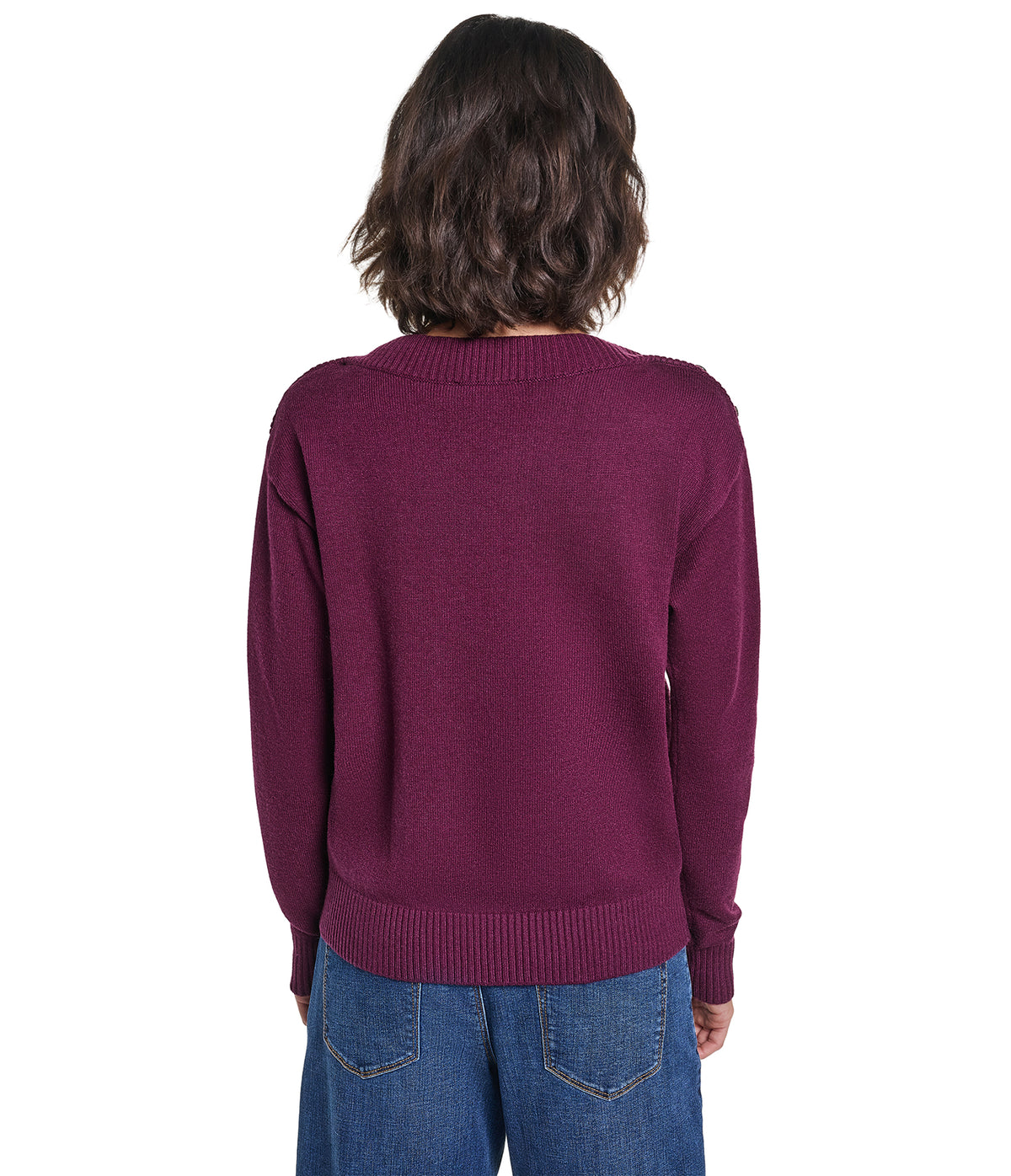 LONG SLEEVE BOAT NECK BUTTON DETAIL SWEATER VIEW 2