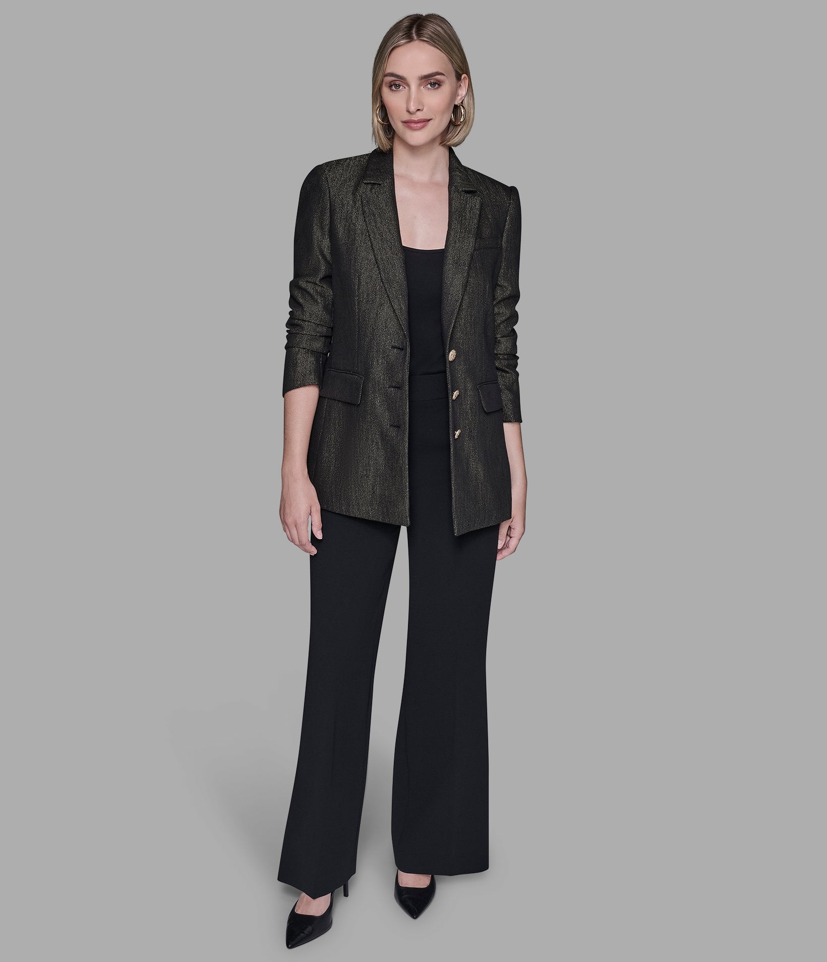 RUCHED SLEEVE SHIMMER BLAZER VIEW 4