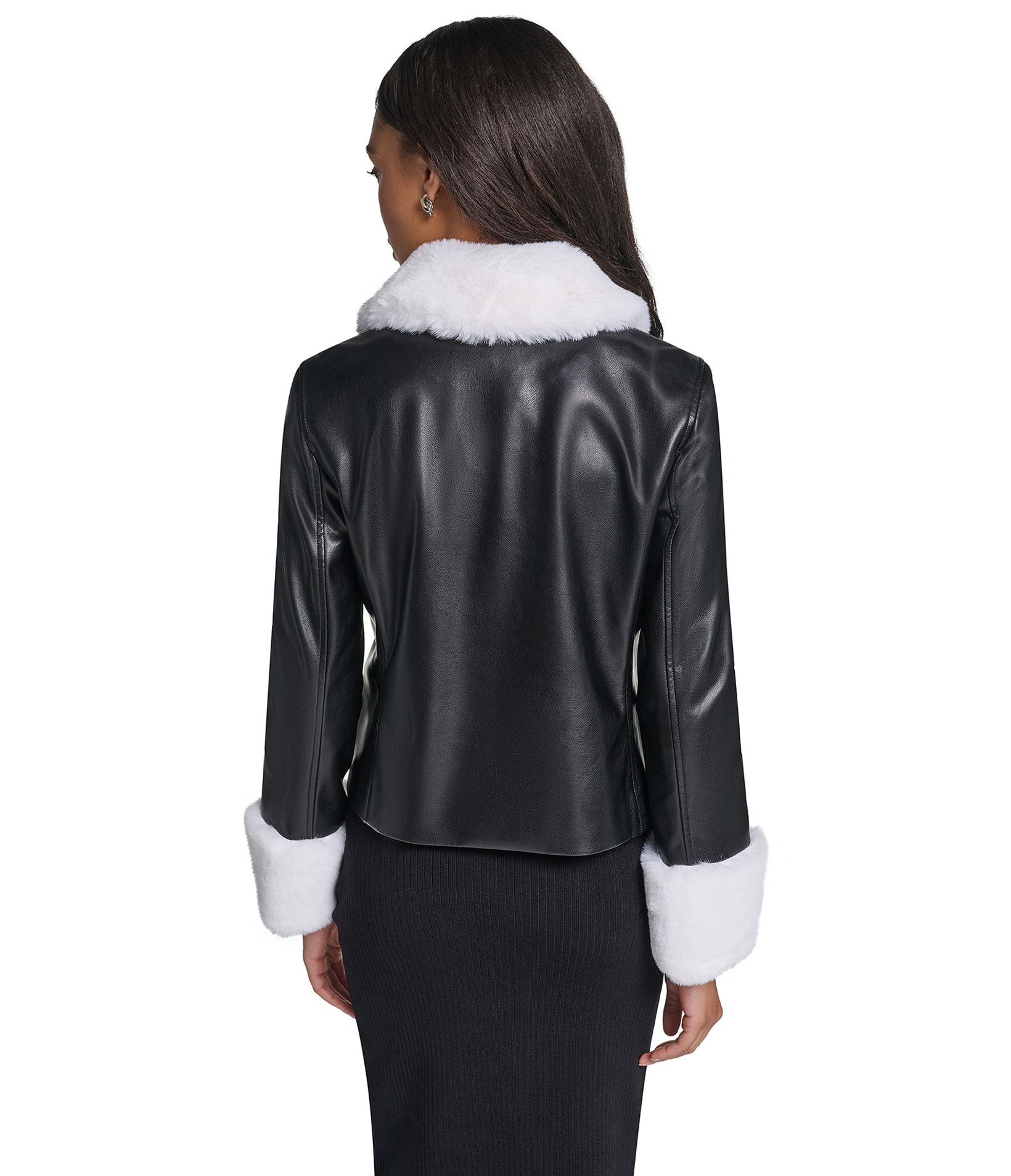 FAUX LEATHER JACKET WITH FAUX FUR TRIM VIEW 6