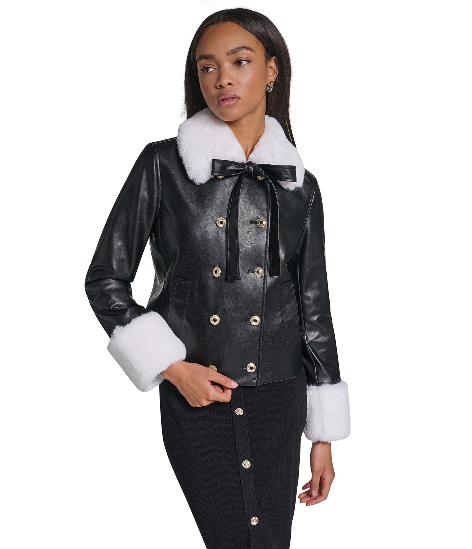 FAUX LEATHER JACKET WITH FAUX FUR TRIM VIEW 5