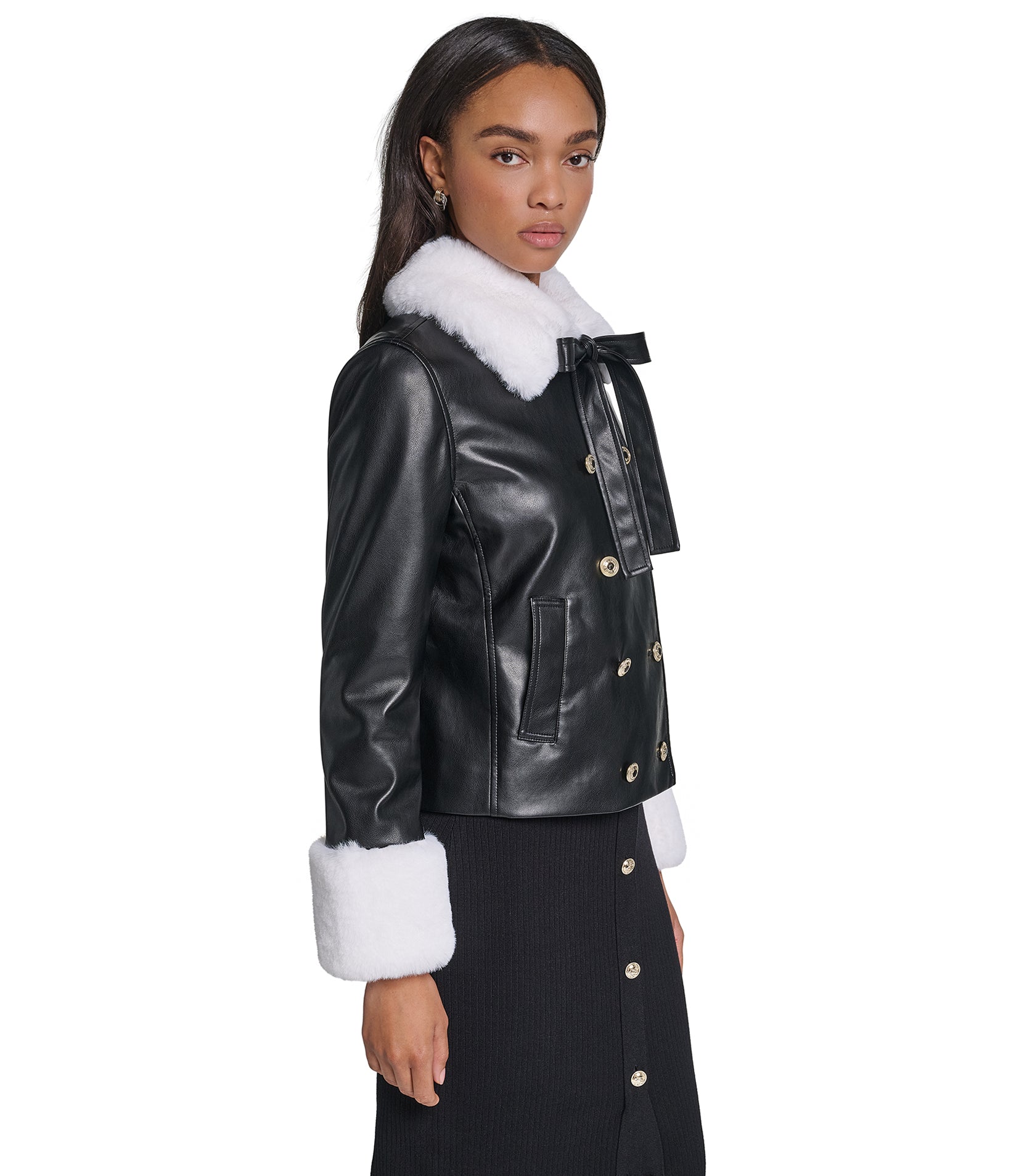 FAUX LEATHER JACKET WITH FAUX FUR TRIM VIEW 7