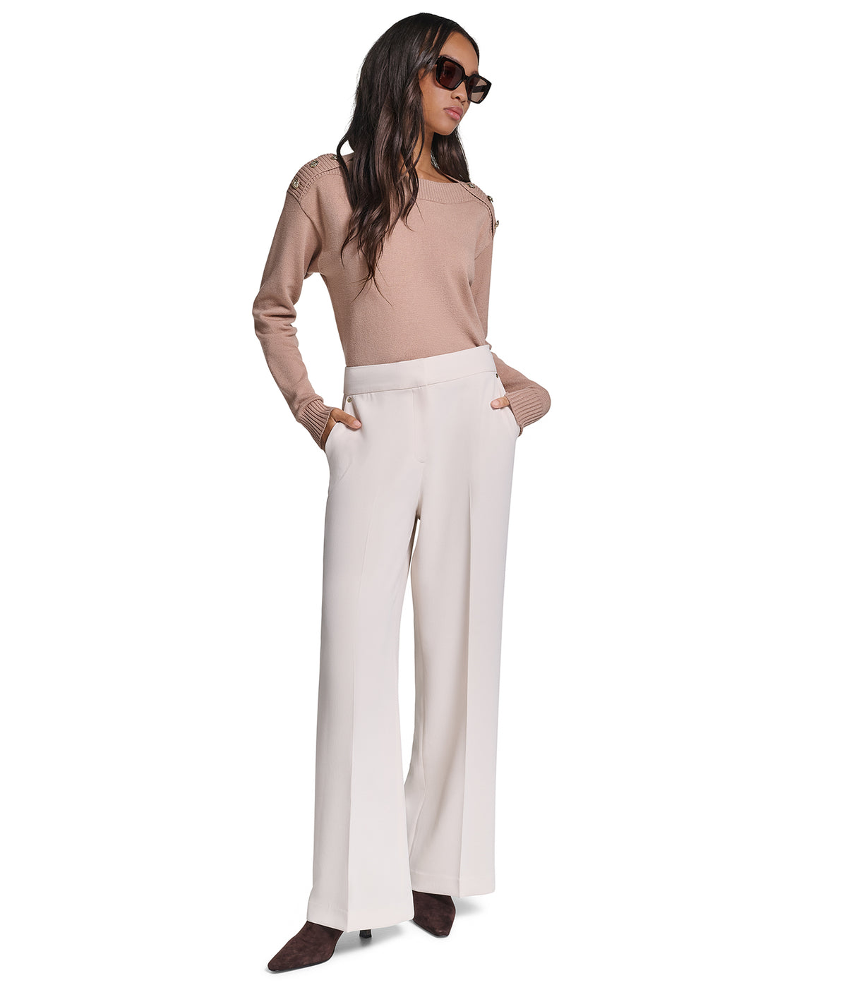 TEXTURED CREPE WIDE LEG PANT View 1 | Products
