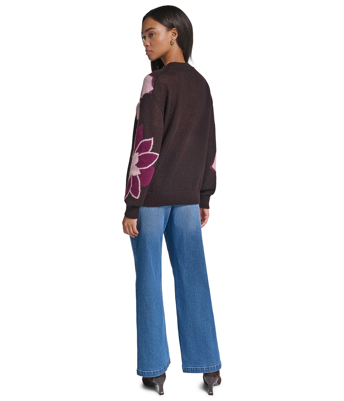 LONG SLEEVE CREW FLORAL PRINT SWEATER VIEW 7