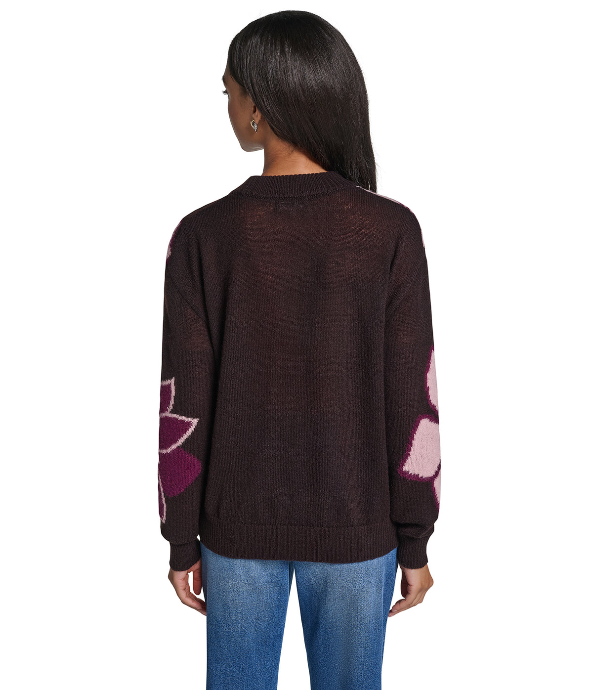 LONG SLEEVE CREW FLORAL PRINT SWEATER VIEW 3