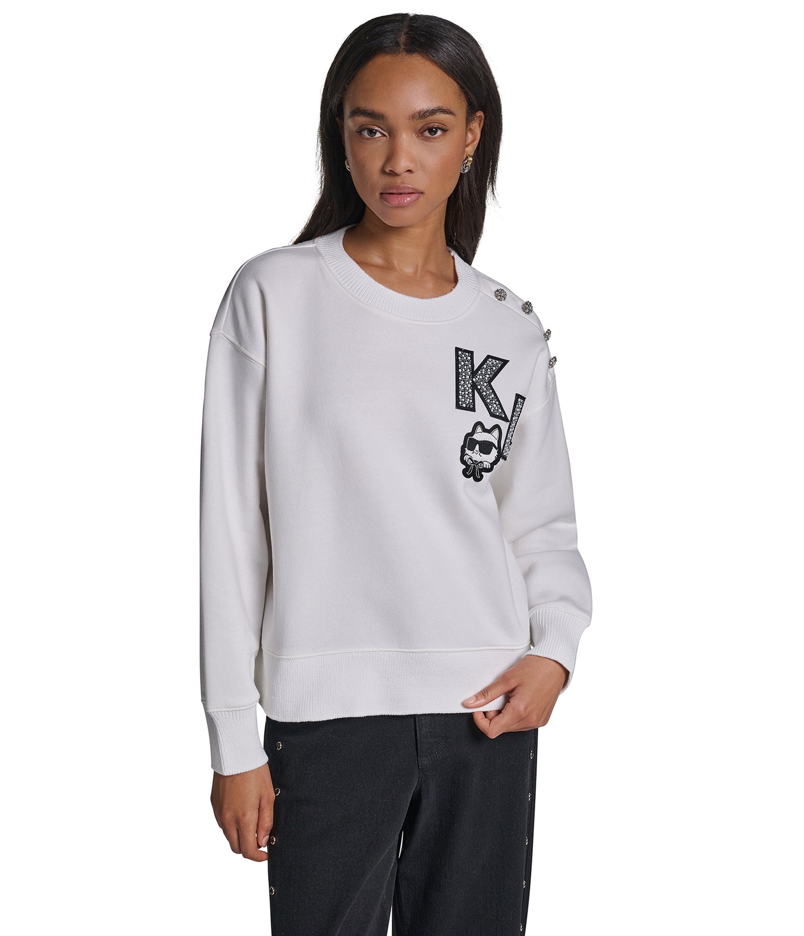 LONG SLEEVE PATCH SWEATSHIRT WITH BUTTONS VIEW 2