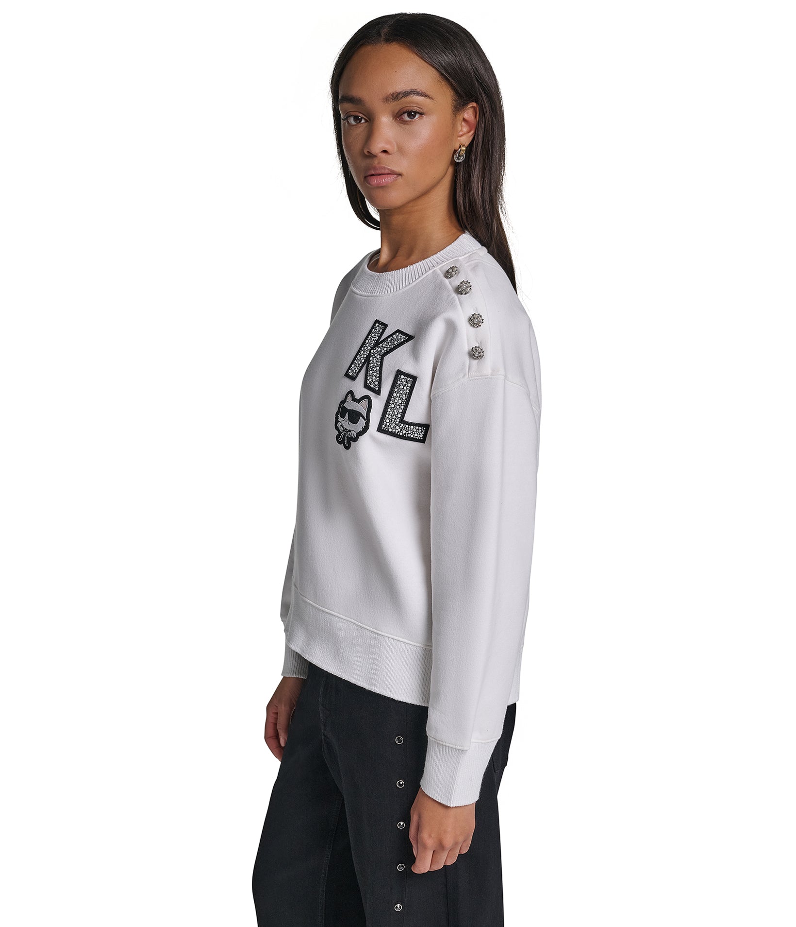 LONG SLEEVE PATCH SWEATSHIRT WITH BUTTONS VIEW 4