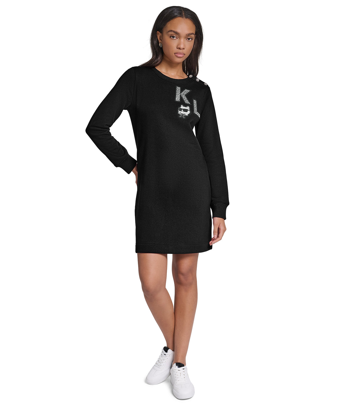 LONG SLEEVE SWEATSHIRT DRESS WITH BUTTONS VIEW 5 | Women's Dresses & Jumpsuits