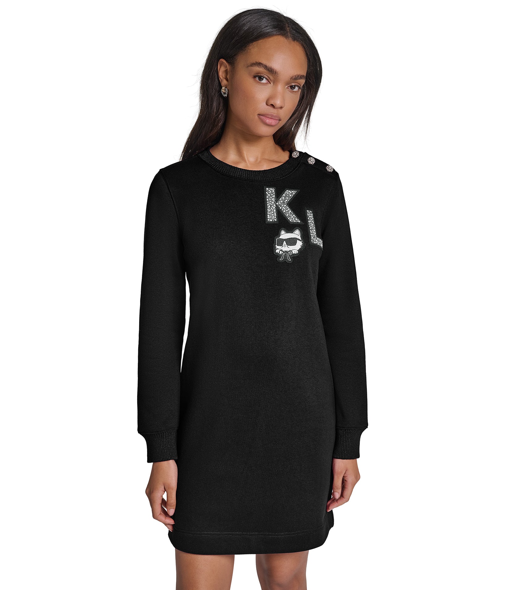 LONG SLEEVE SWEATSHIRT DRESS WITH BUTTONS View 2 | Women's Dresses & Jumpsuits