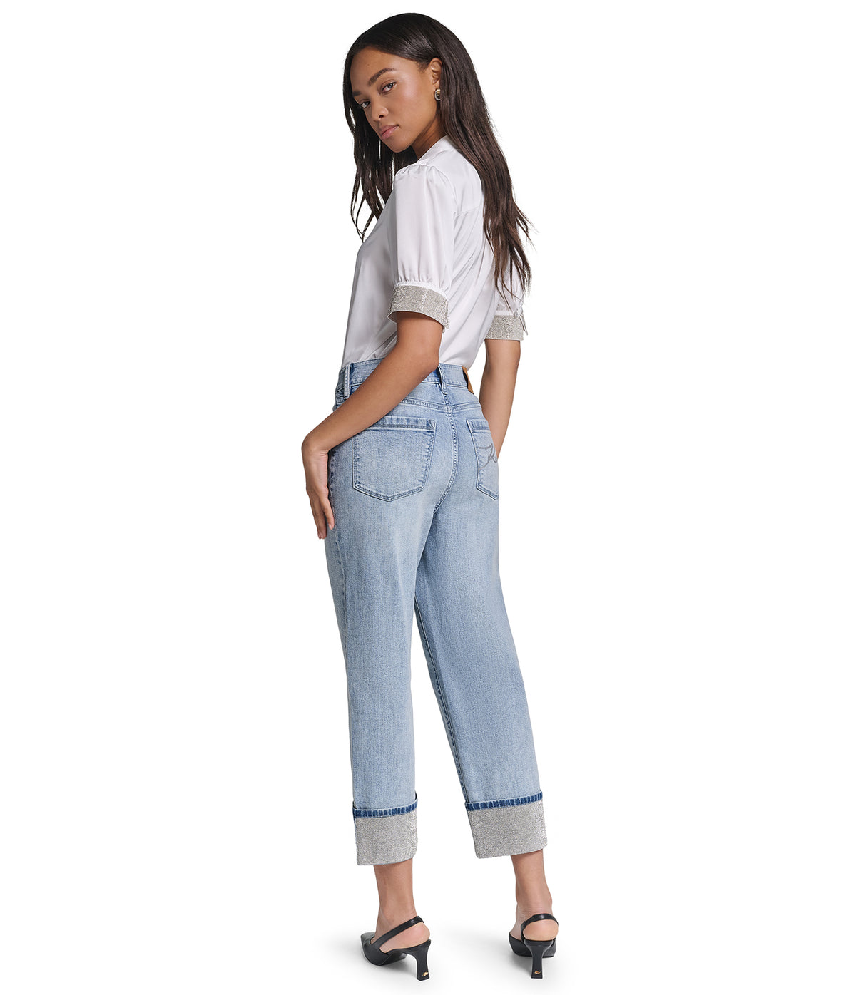 CROPPED MID-RISE CRYSTAL CUFF STRAIGHT-LEG JEAN VIEW 6