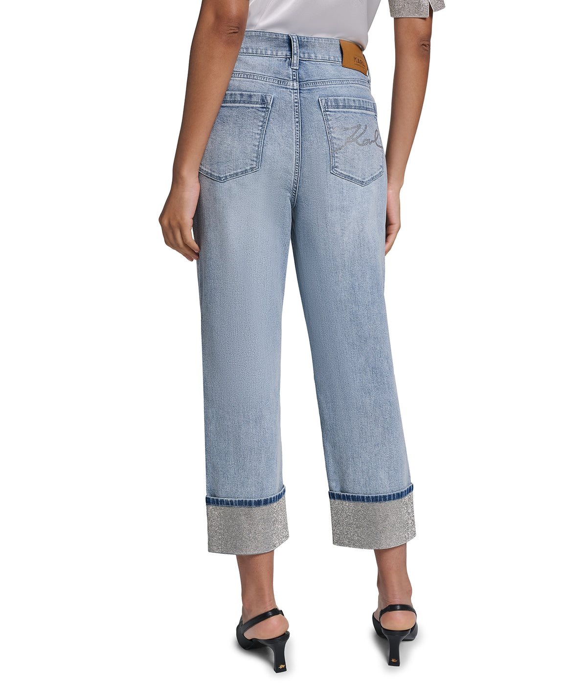 CROPPED MID-RISE CRYSTAL CUFF STRAIGHT-LEG JEAN VIEW 3