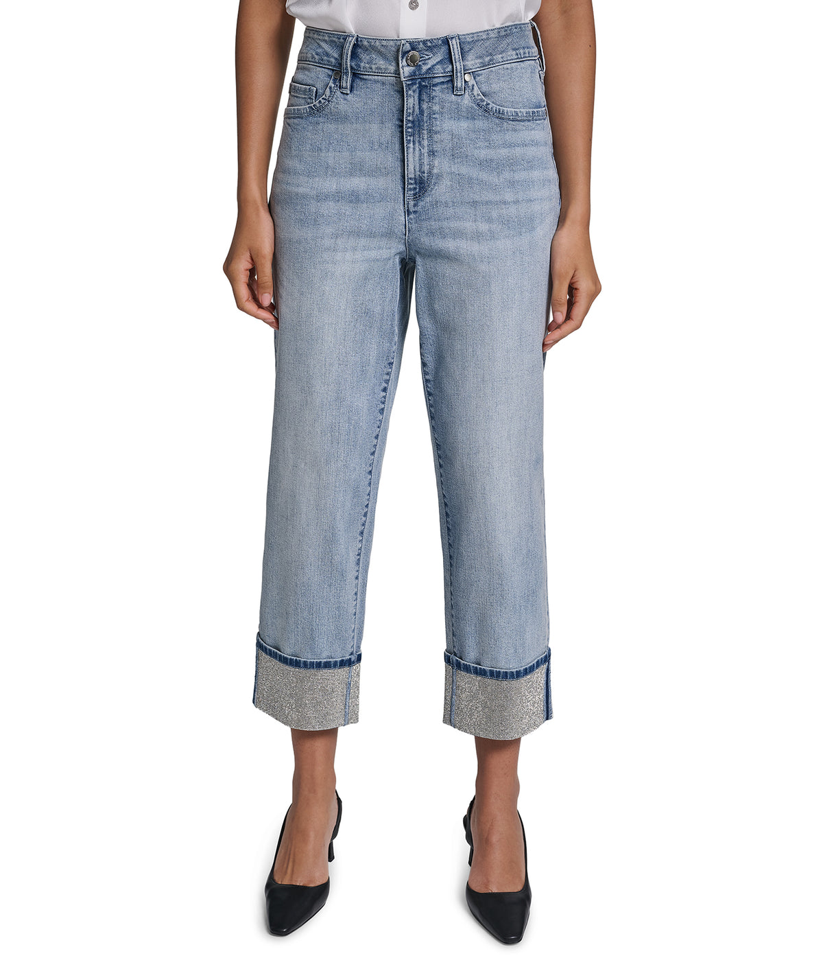 CROPPED MID-RISE CRYSTAL CUFF STRAIGHT-LEG JEAN VIEW 2