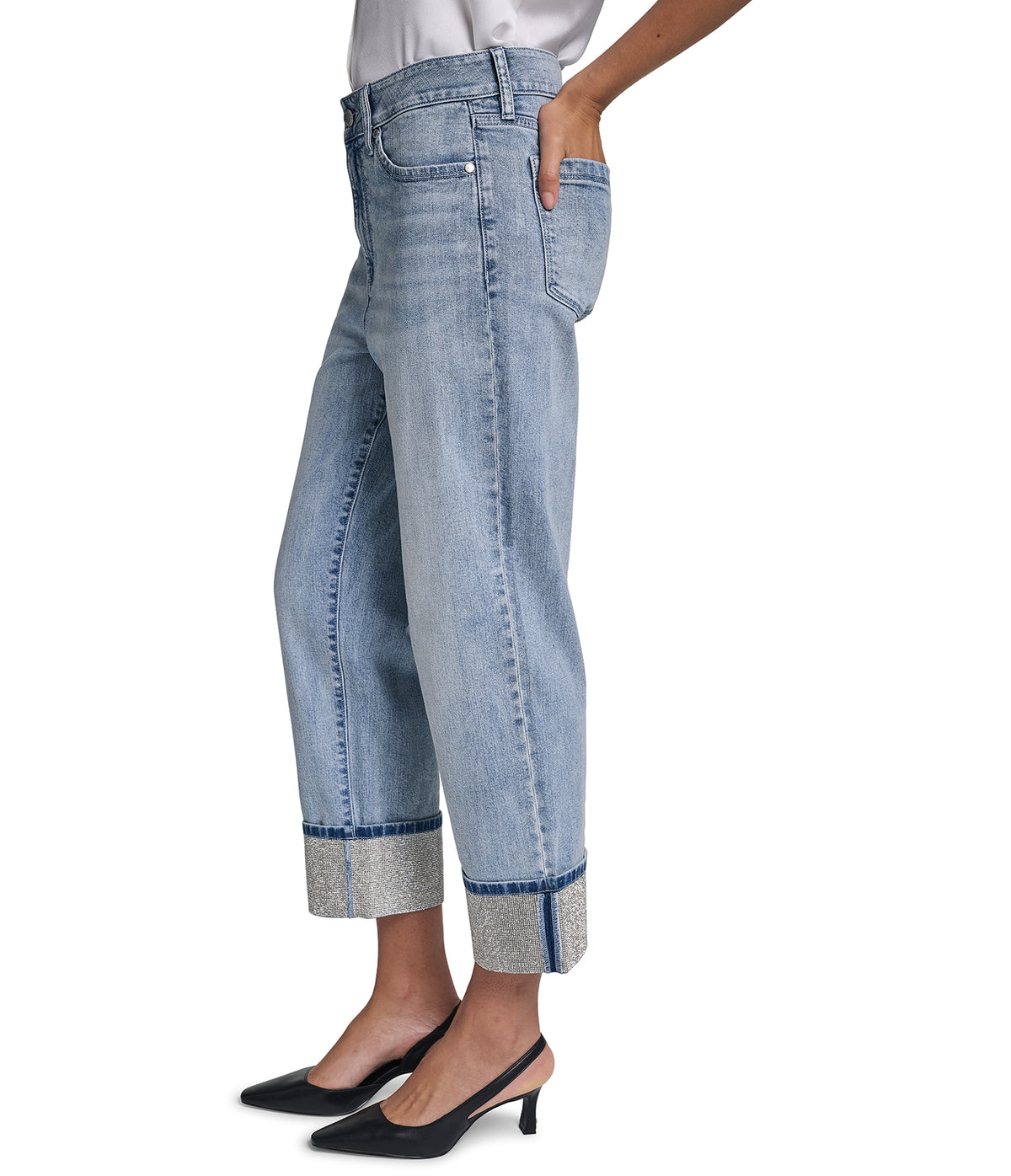 CROPPED MID-RISE CRYSTAL CUFF STRAIGHT-LEG JEAN VIEW 4