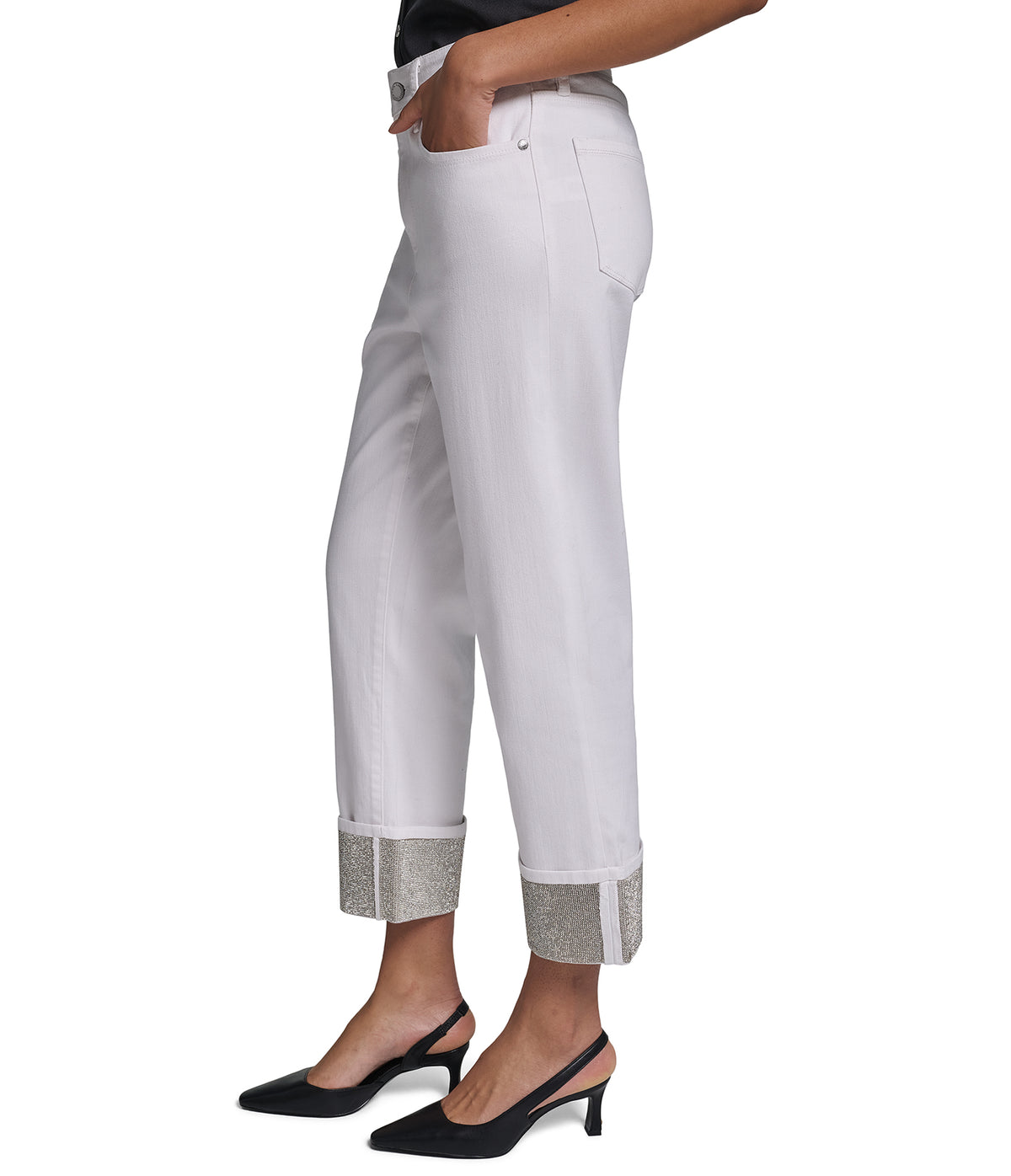 CROPPED MID-RISE COTTON-BLEND CRYSTAL CUFF STRAIGHT-LEG JEAN VIEW 3 | Women's Denim