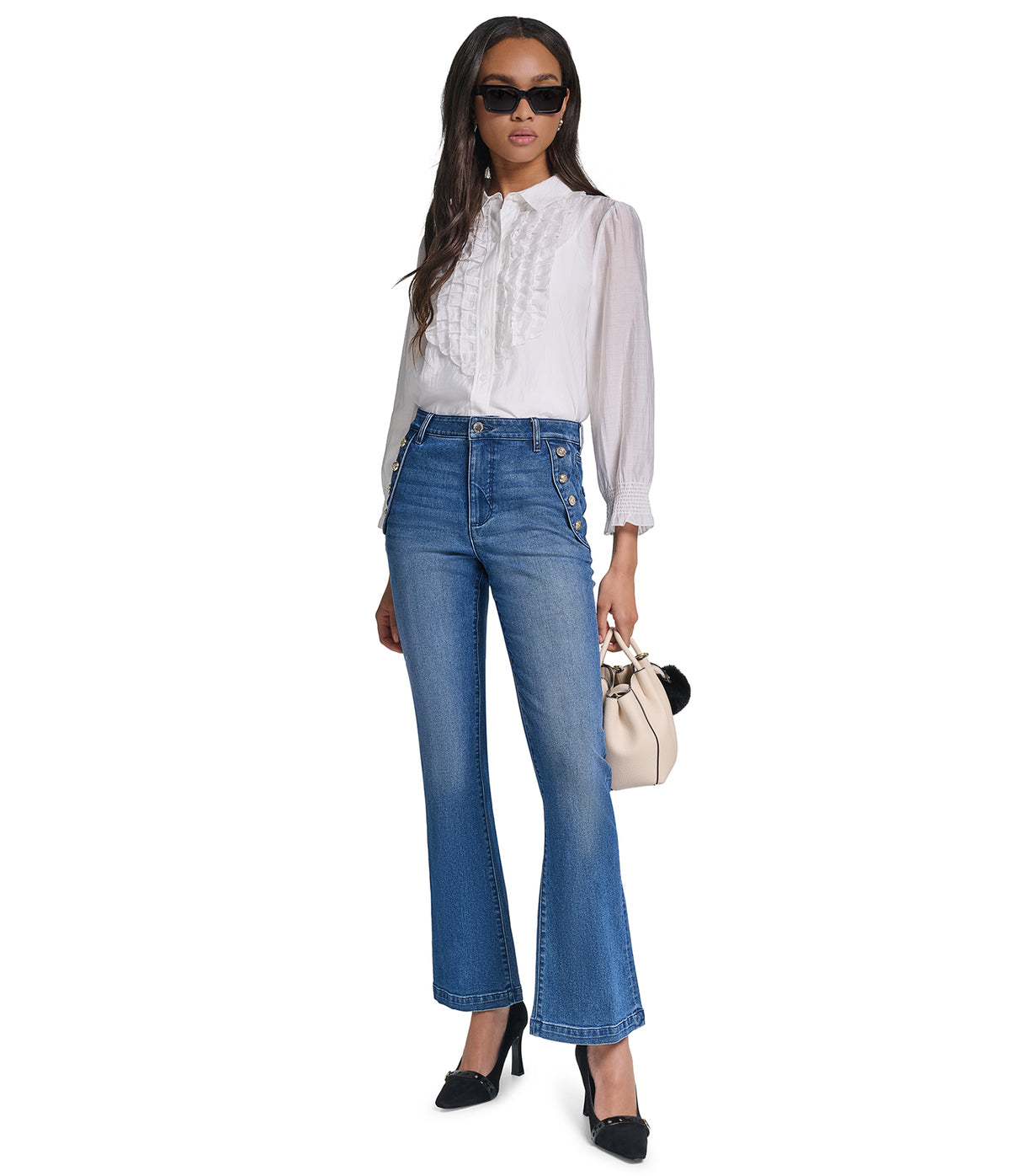 MID-RISE COTTON-BLEND SAILOR POCKET FLARE JEAN View 1 | Women's Denim