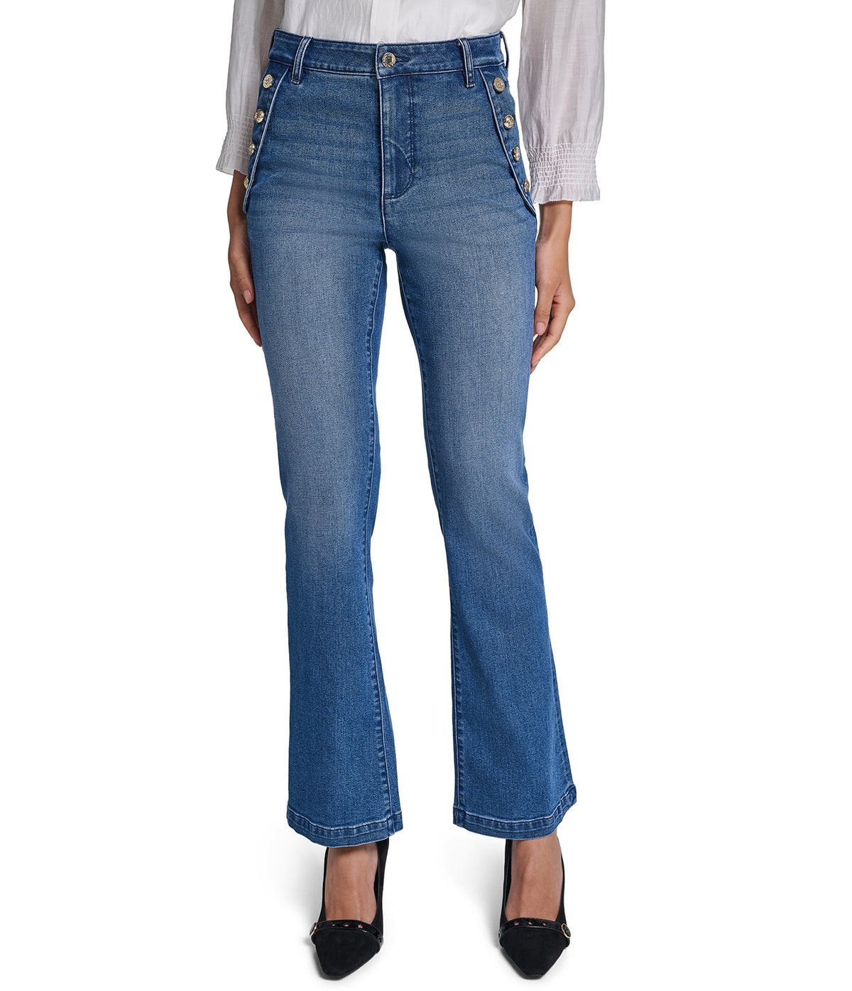 MID-RISE COTTON-BLEND SAILOR POCKET FLARE JEAN View 2 | Women's Denim