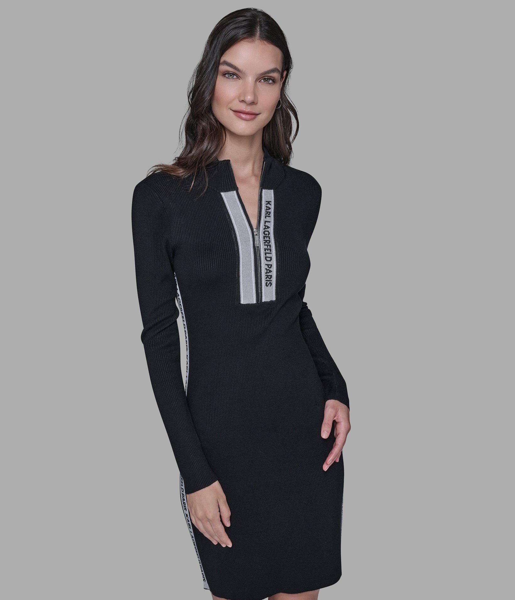 LOGO 3/4 ZIP SWEATER DRESS View 1 | WOMEN'S FALL COLLECTION