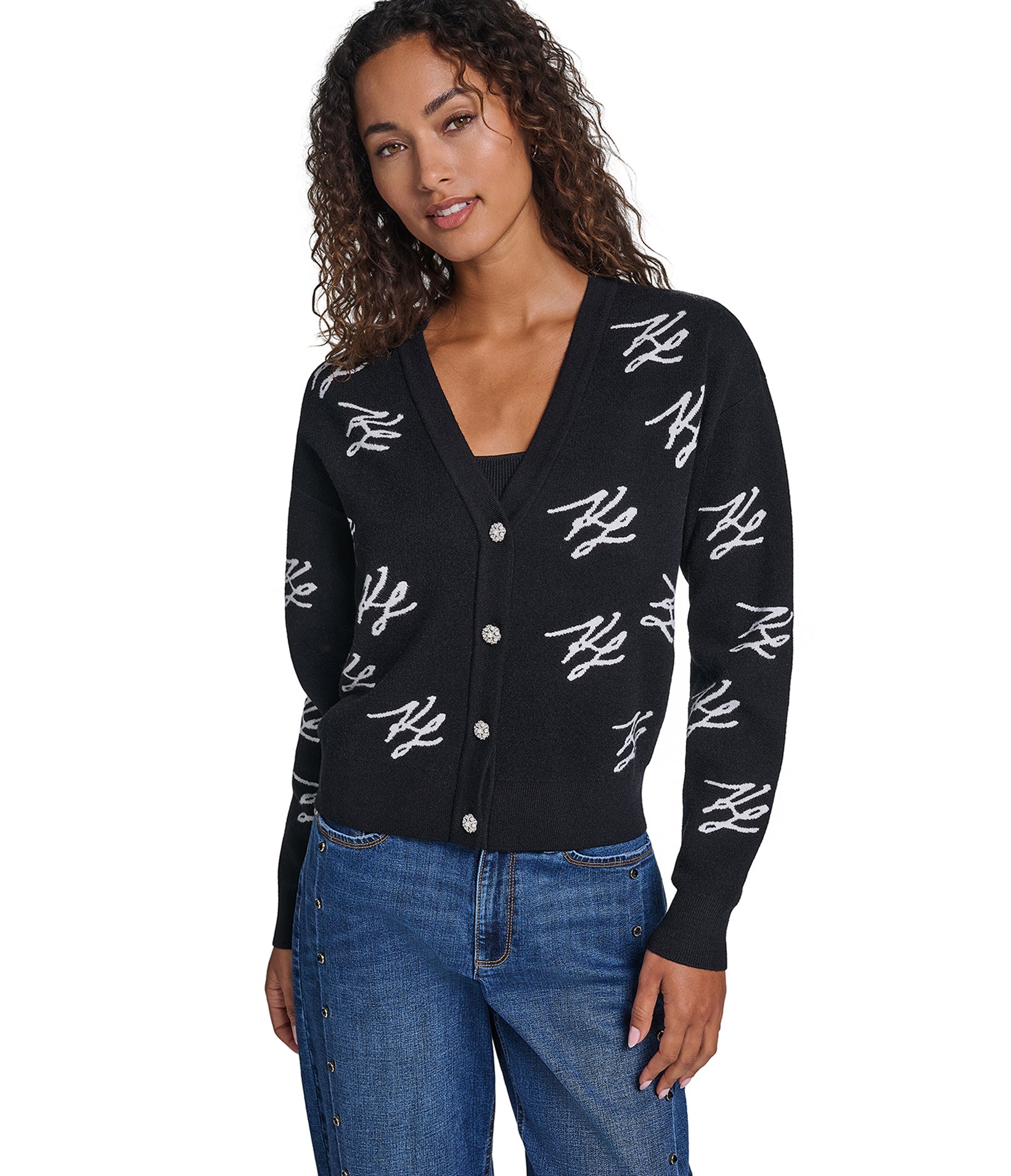 KL SCRIPTED LOGO PRINT CARDIGAN VIEW 1