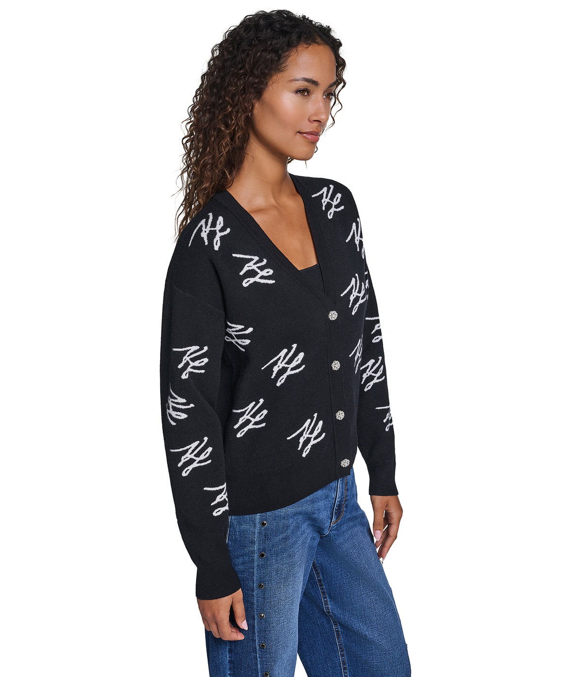 KL SCRIPTED LOGO PRINT CARDIGAN VIEW 3