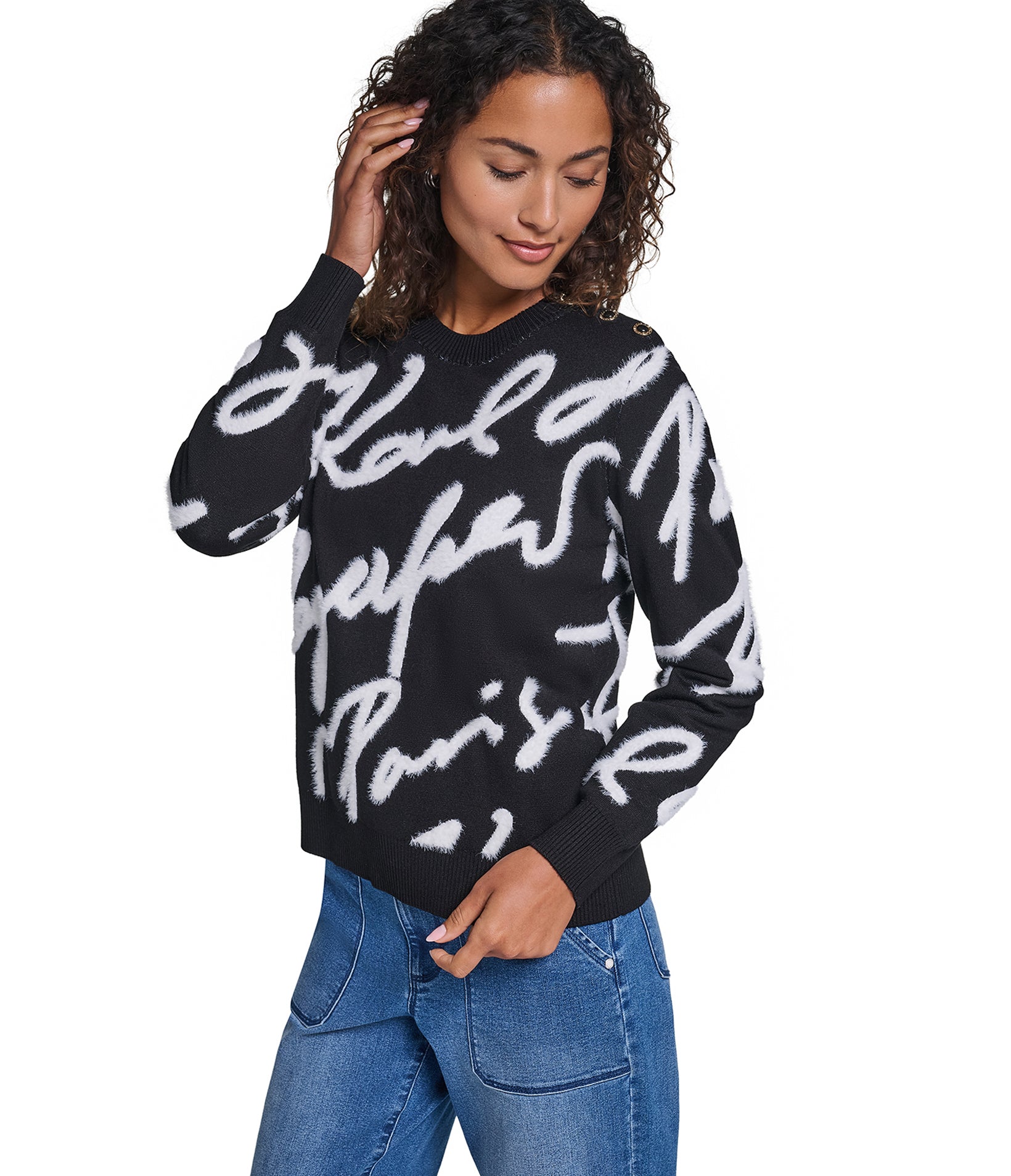 LONG SLEEVE KARL SCRIPT PRINT SWEATER VIEW 1