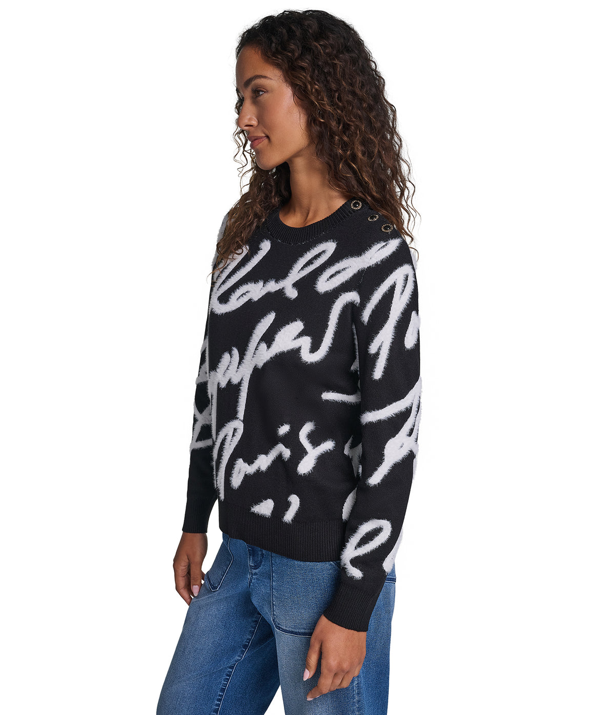 LONG SLEEVE KARL SCRIPT PRINT SWEATER VIEW 3