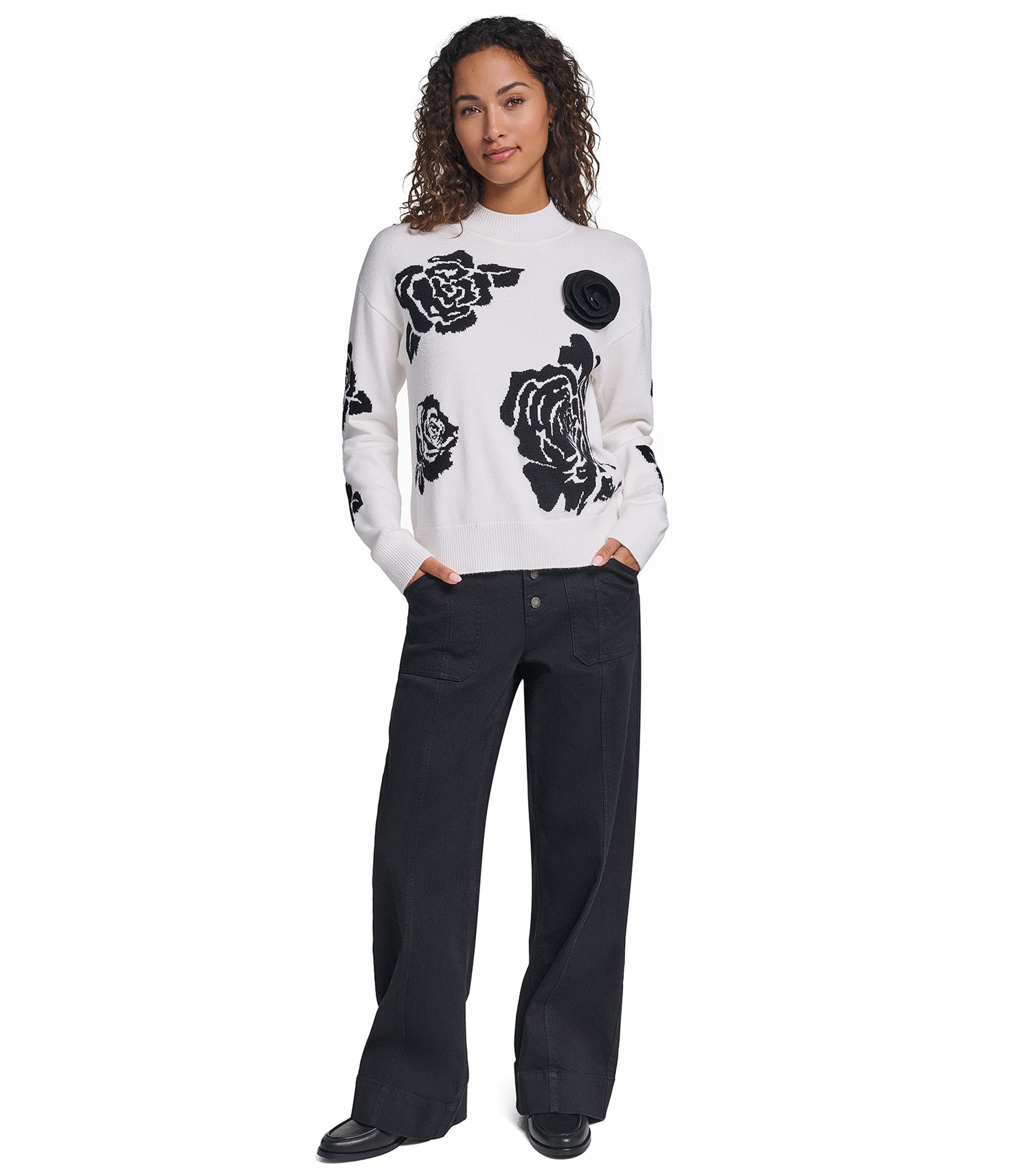 3D ROSE MOCK NECK SWEATER VIEW 1